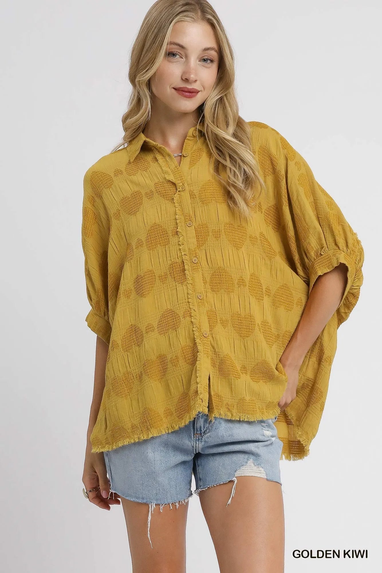 Umgee Jacquard Heart Collared Shirt - Jennie Dots