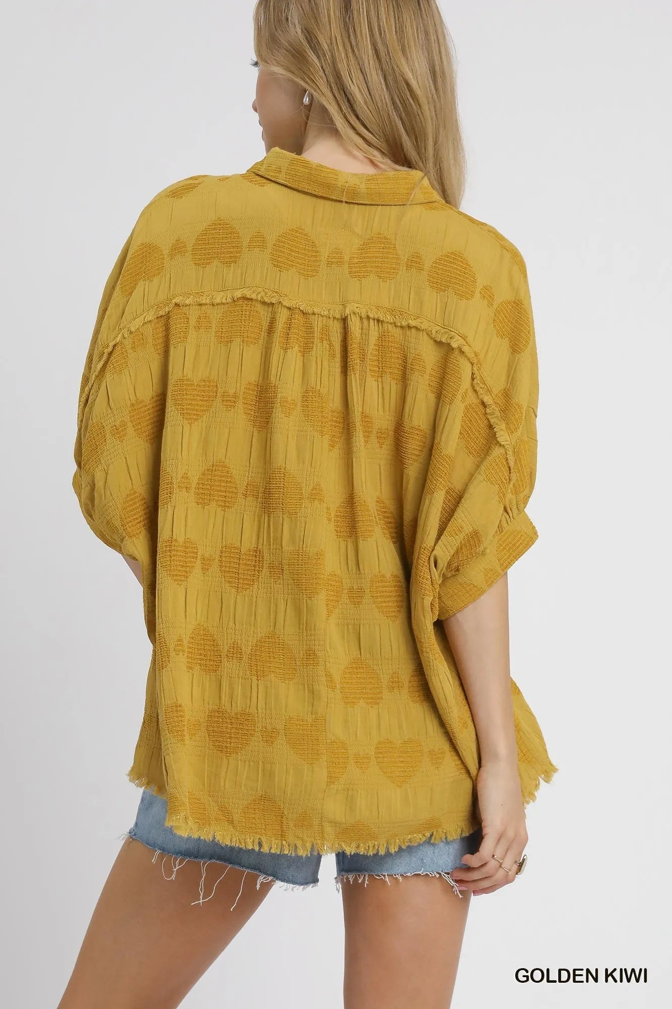 Umgee Jacquard Heart Collared Shirt - Jennie Dots