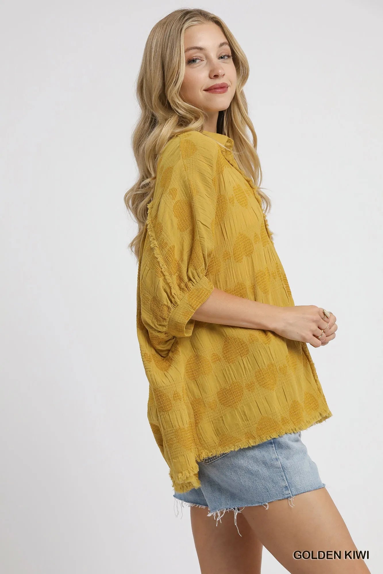 Umgee Jacquard Heart Collared Shirt - Jennie Dots