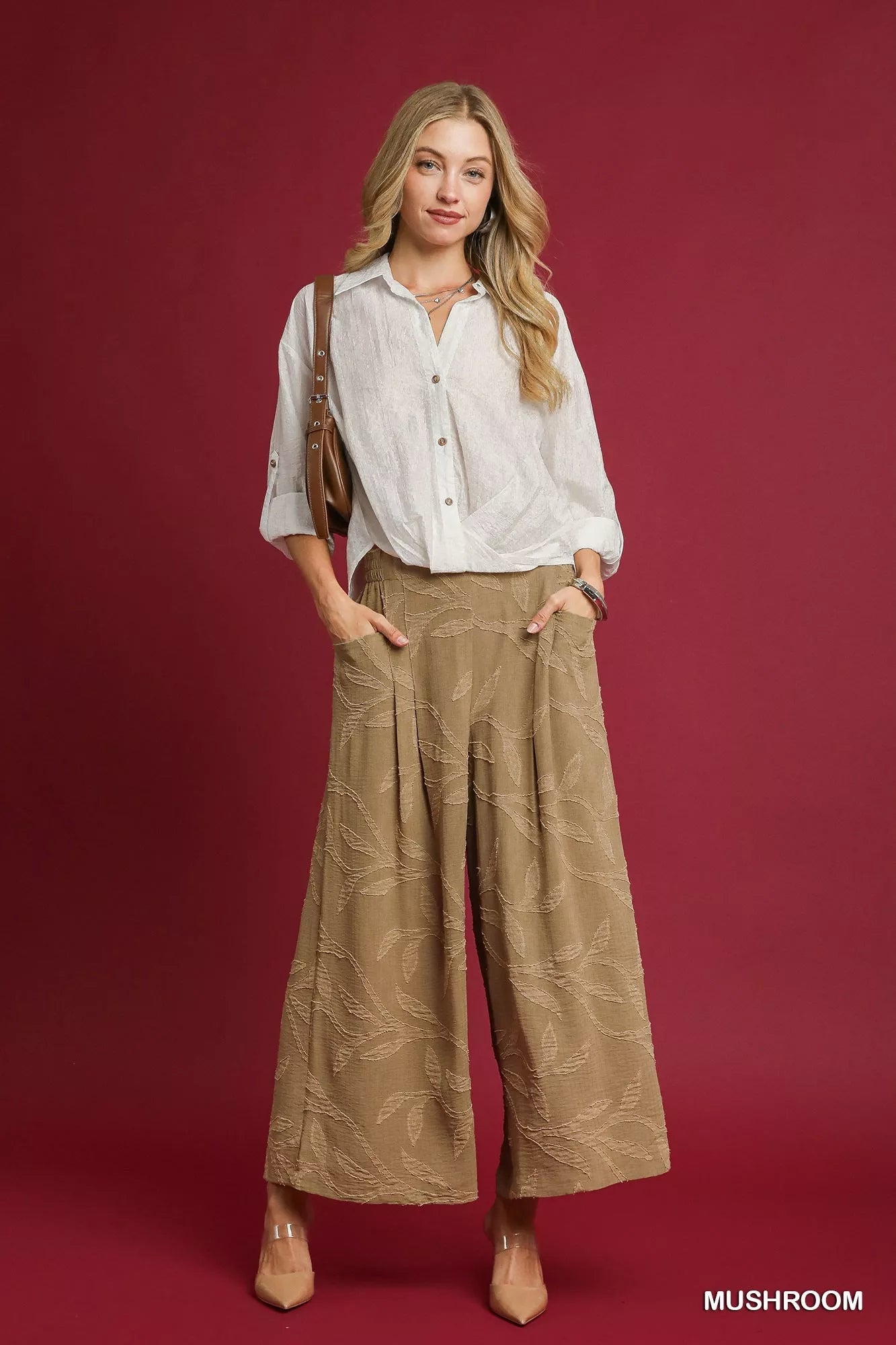 Umgee Jacquard Wide - Leg Pants - Jennie Dots