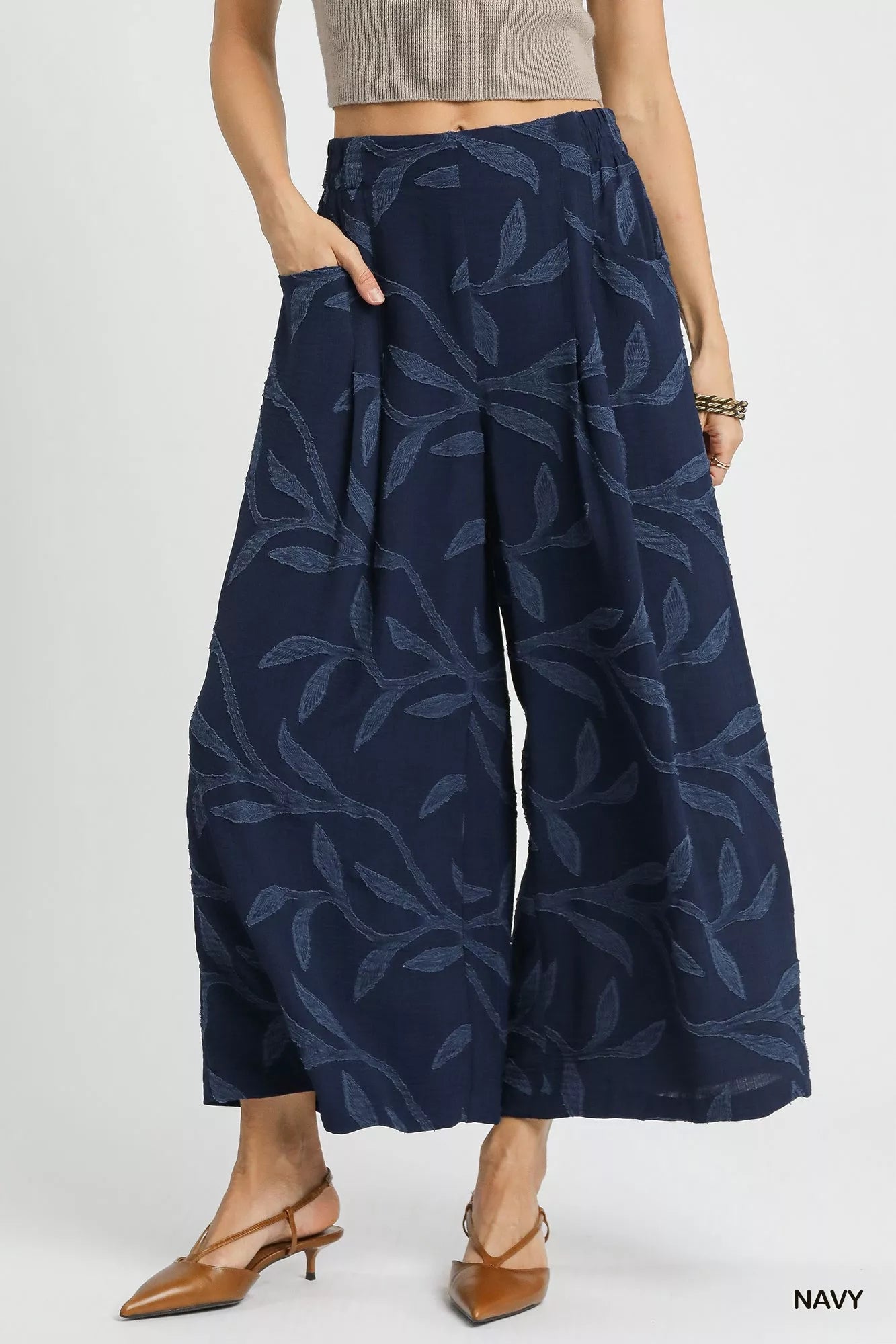 Umgee Jacquard Wide - Leg Pants - Jennie Dots