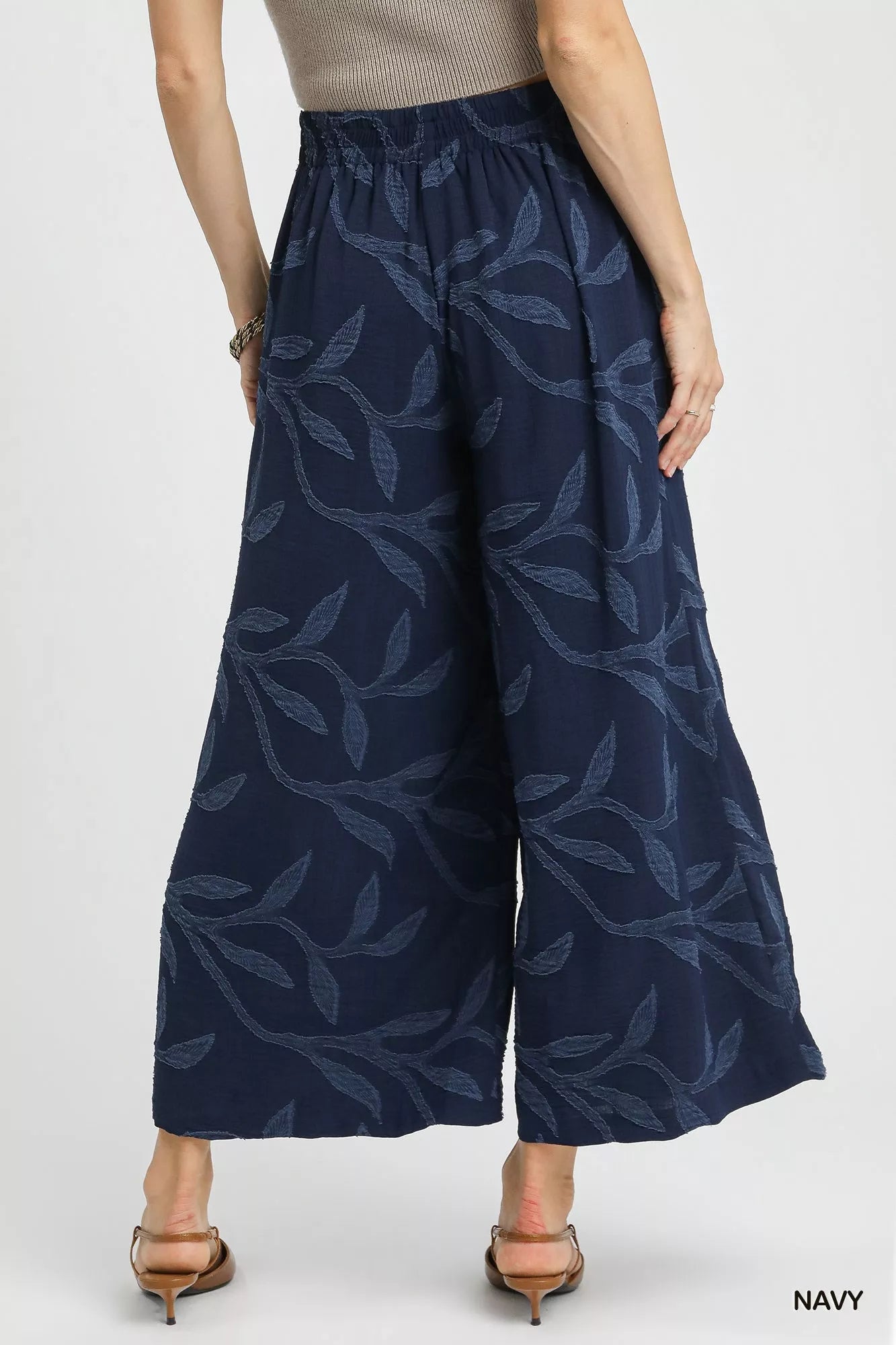 Umgee Jacquard Wide - Leg Pants - Jennie Dots
