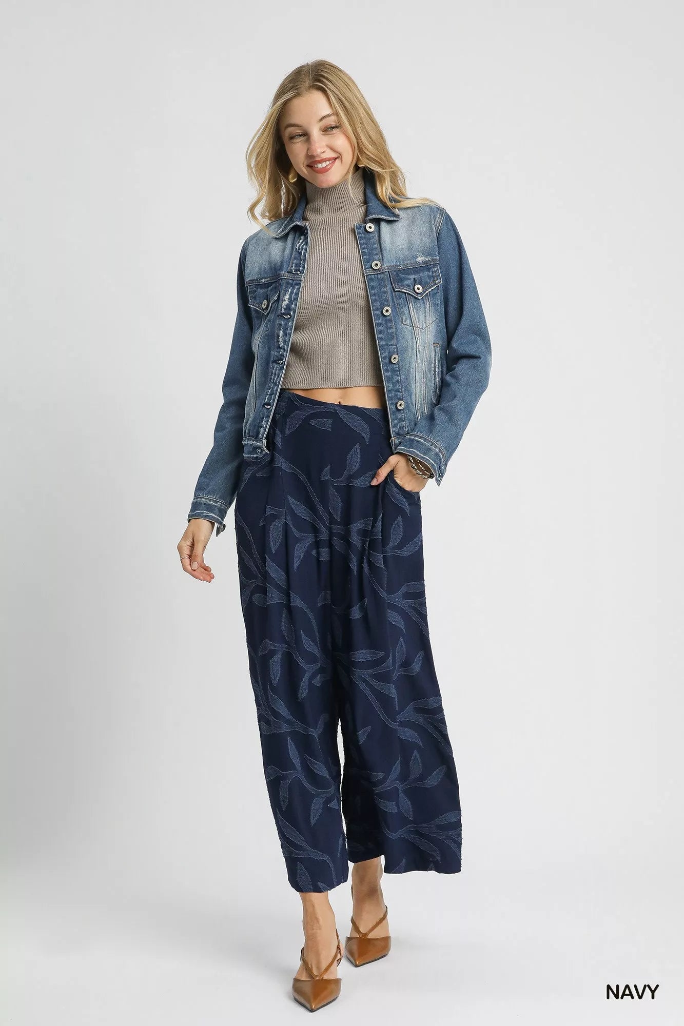 Umgee Jacquard Wide - Leg Pants - Jennie Dots