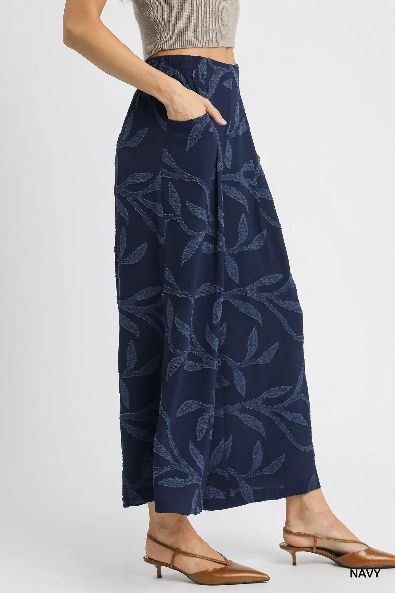 Umgee Jacquard Wide - Leg Pants - Jennie Dots