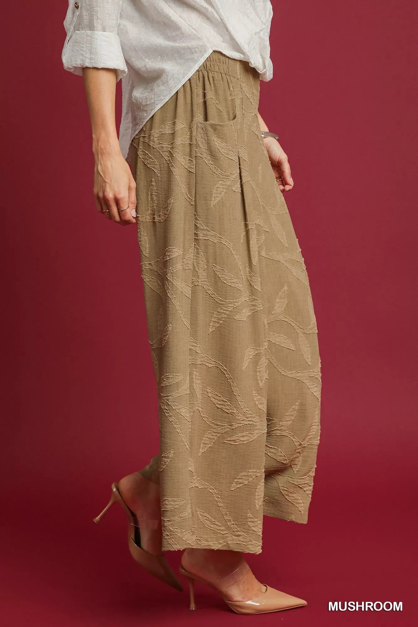 Umgee Jacquard Wide - Leg Pants - Jennie Dots