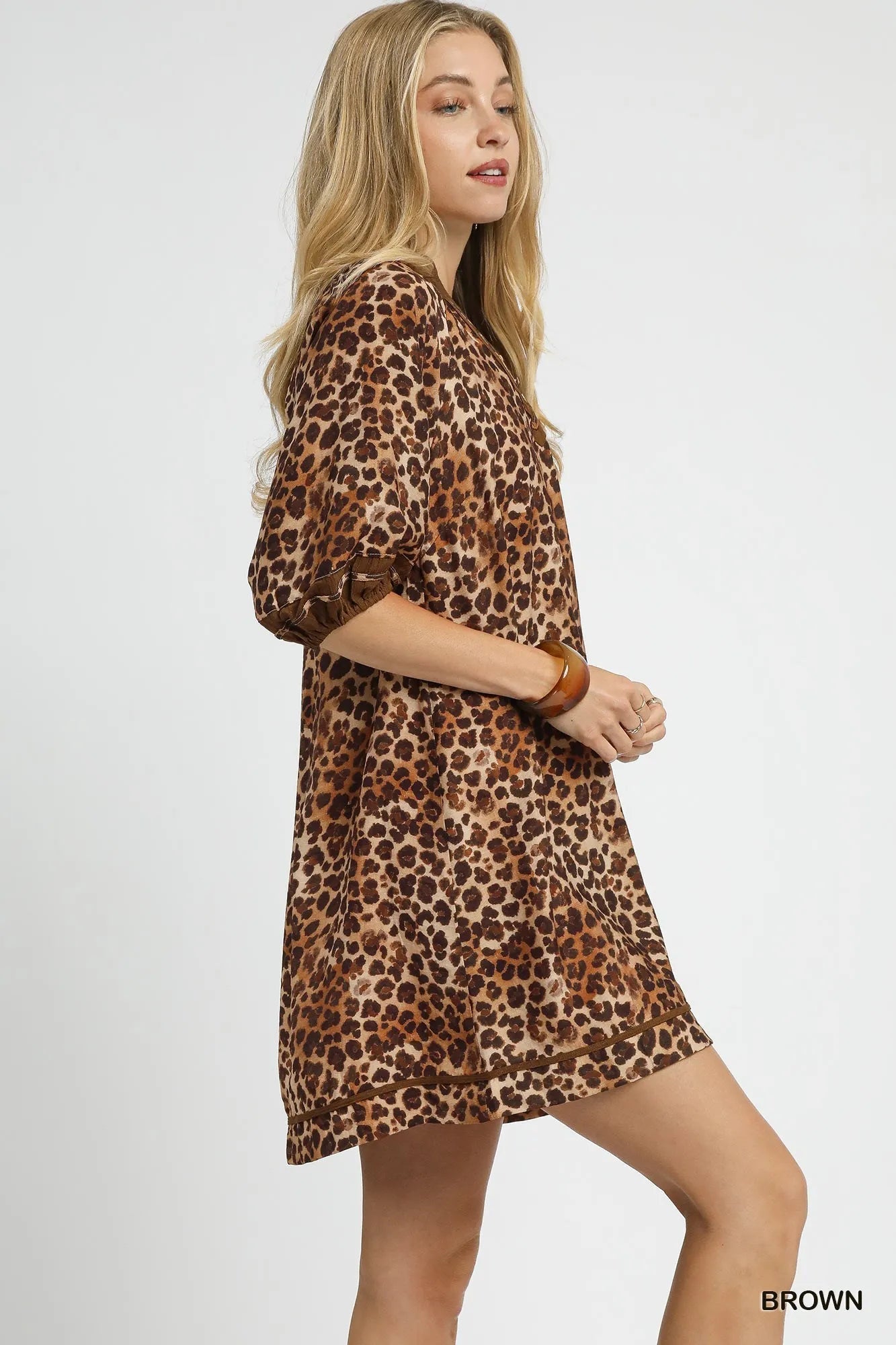 Umgee Leopard Print Mini Dress with Contrast Trim - Jennie Dots