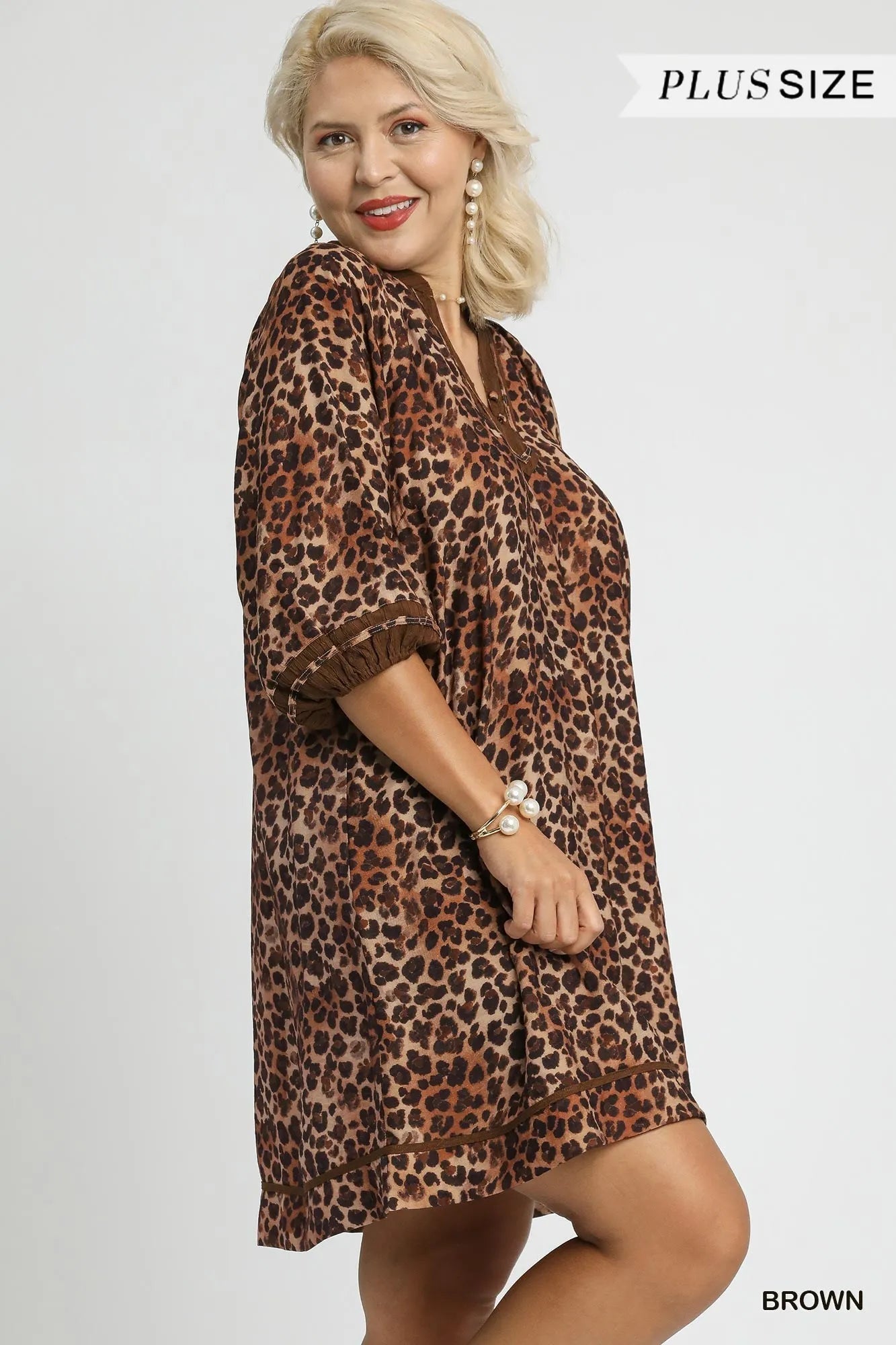 Umgee Leopard Print Mini Dress with Contrast Trim - Jennie Dots