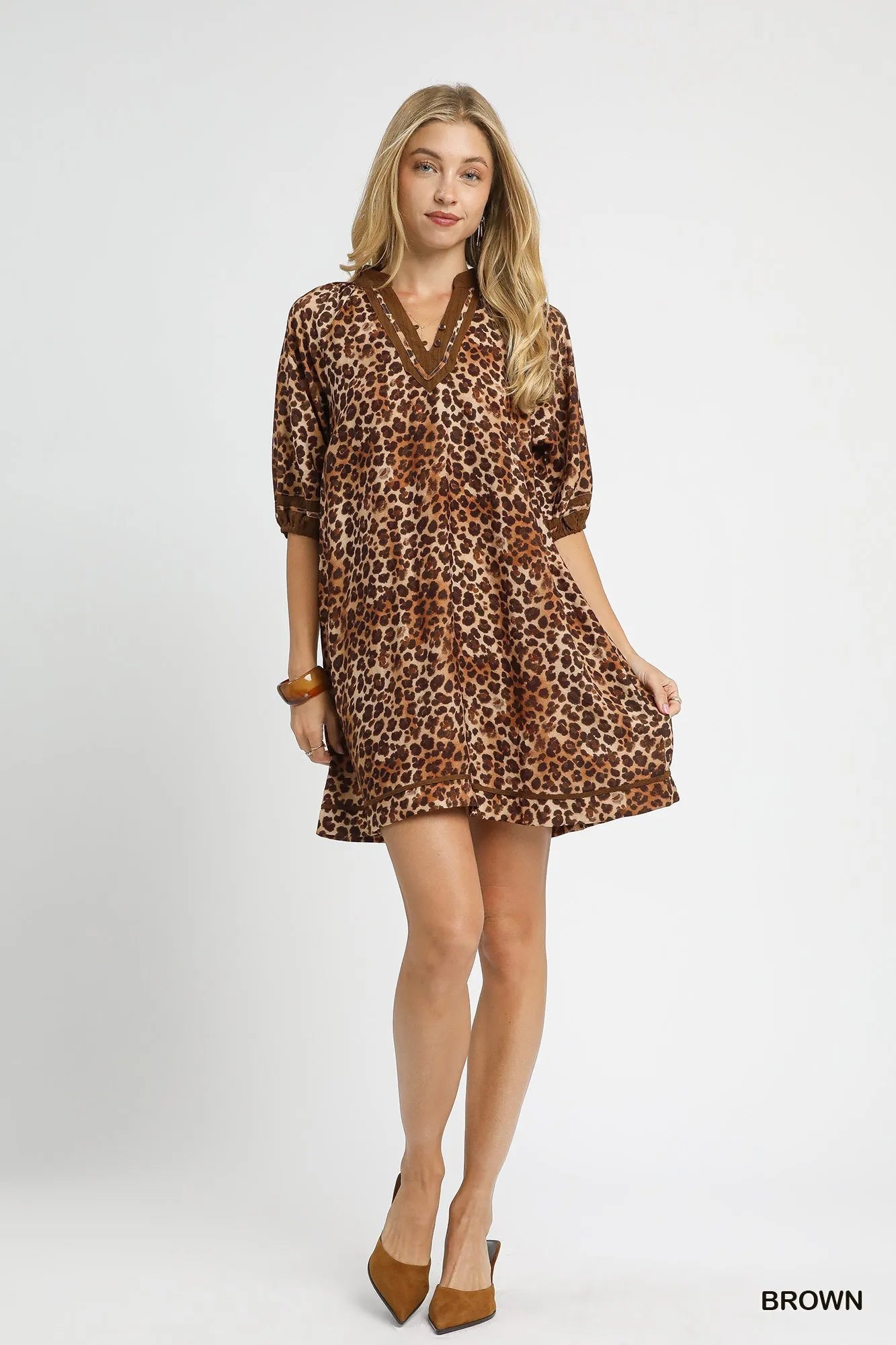 Umgee Leopard Print Mini Dress with Contrast Trim - Jennie Dots