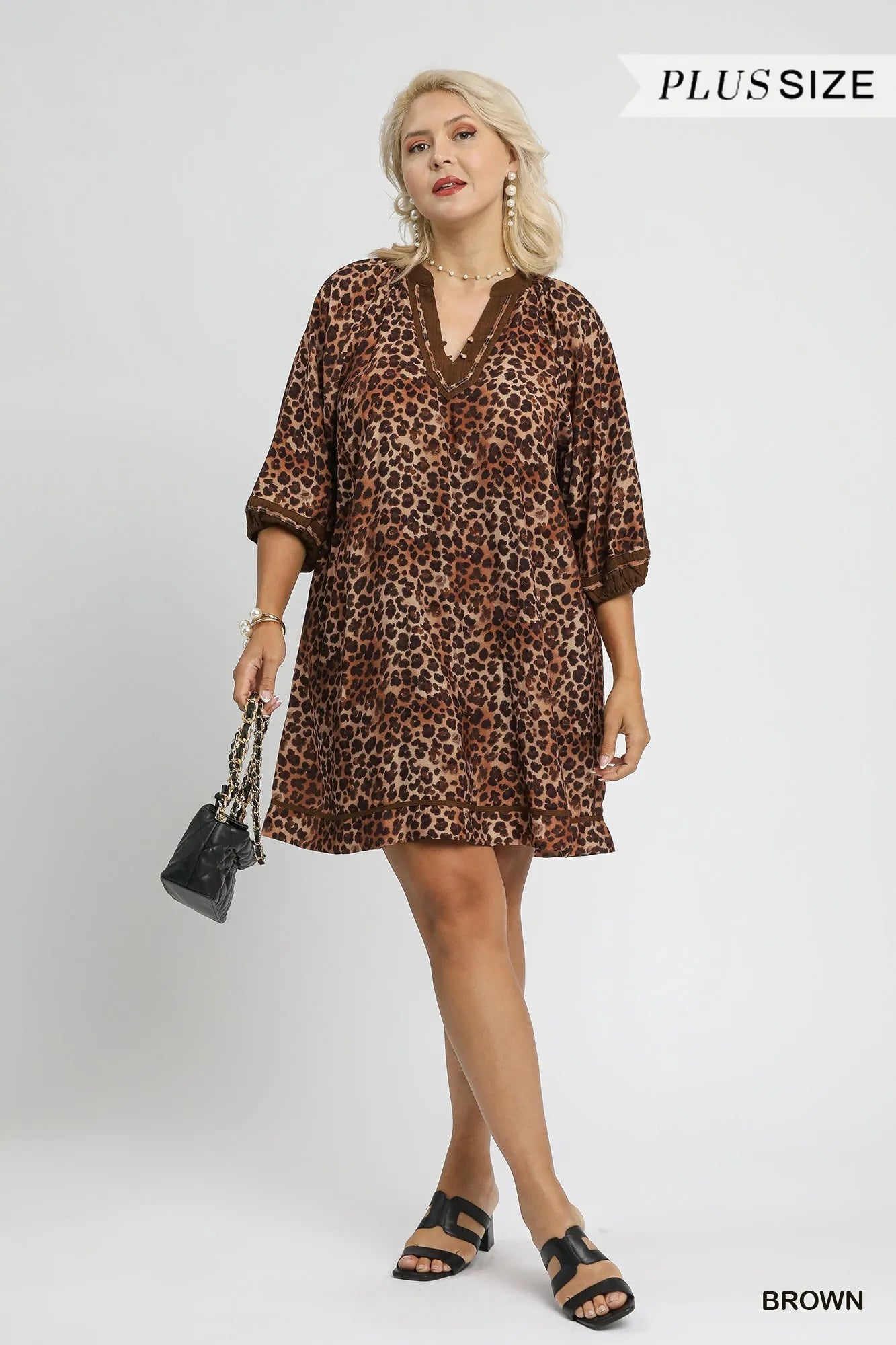 Umgee Leopard Print Mini Dress with Contrast Trim - Jennie Dots
