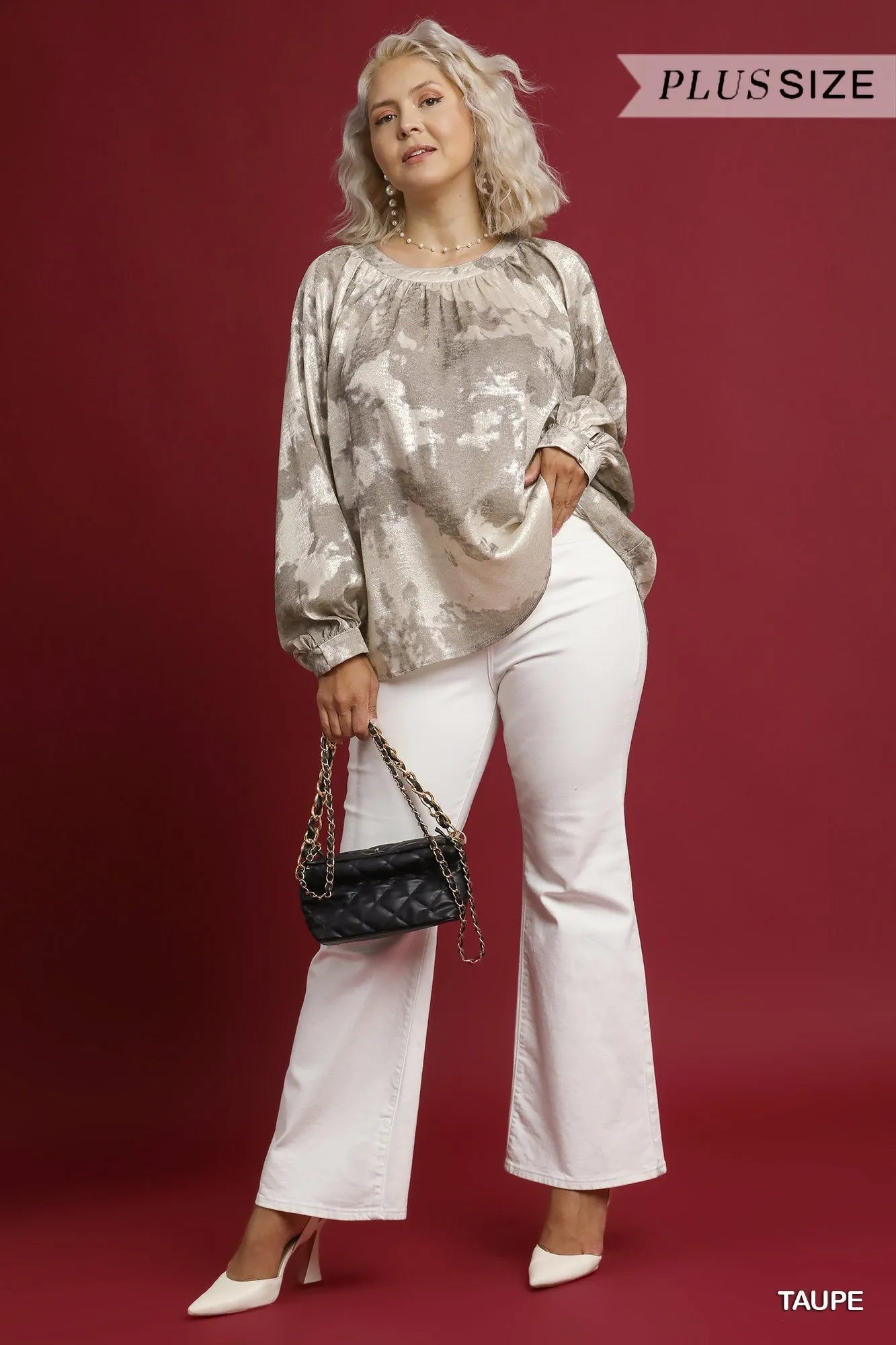 Umgee Metallic Fabric Blouse with Balloon Sleeves - Jennie Dots