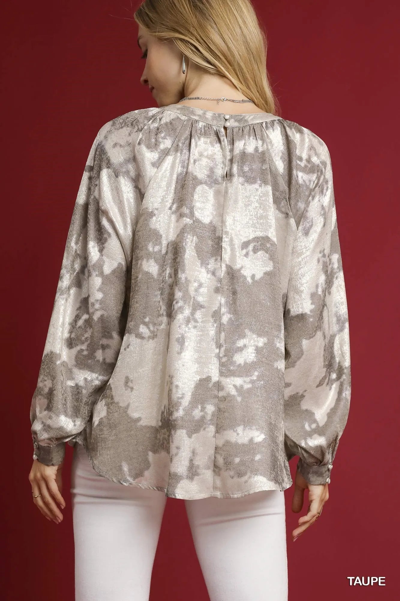 Umgee Metallic Fabric Blouse with Balloon Sleeves - Jennie Dots