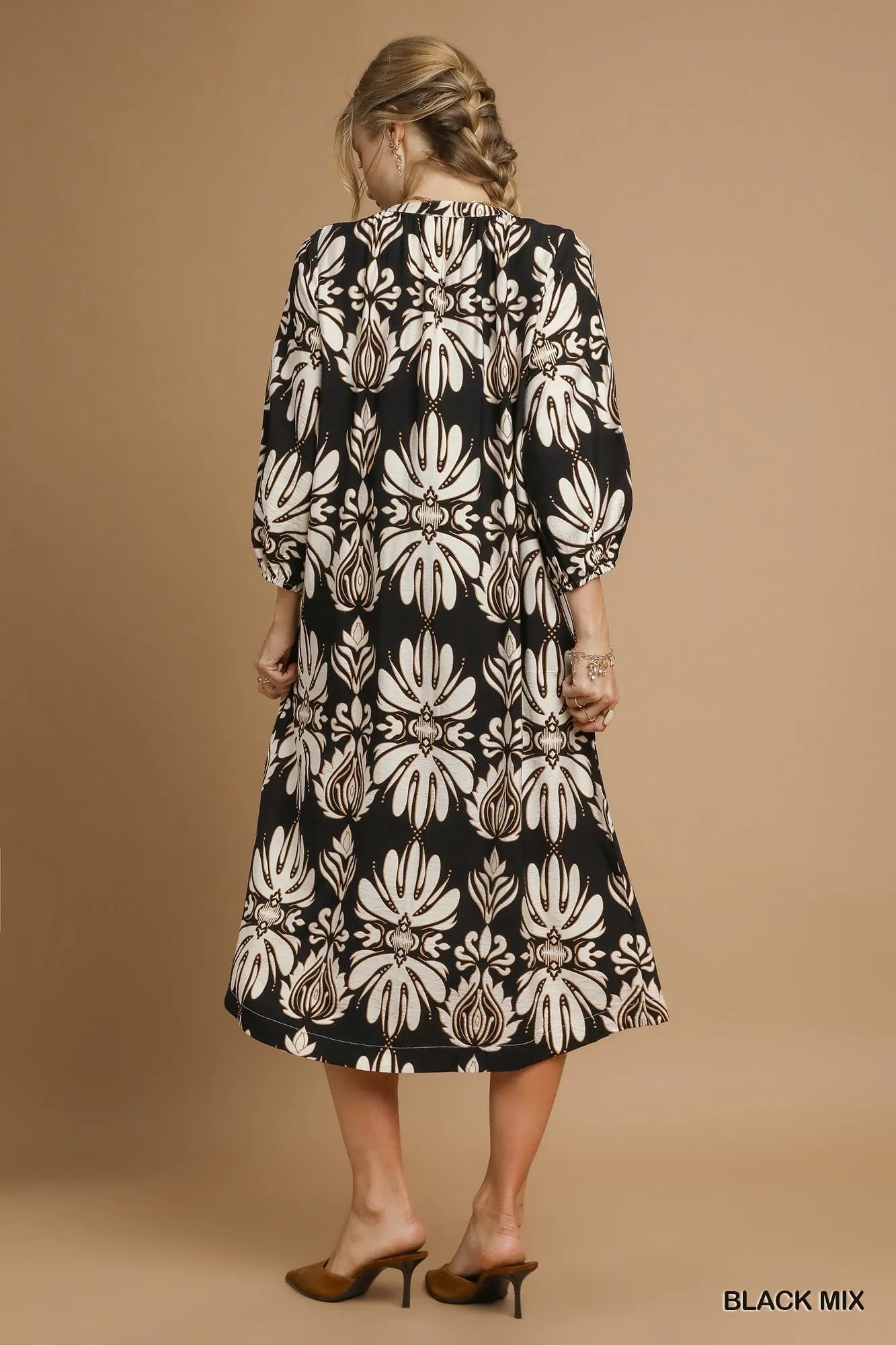 Umgee Mix Abstract Floral Print Midi Dress - Jennie Dots