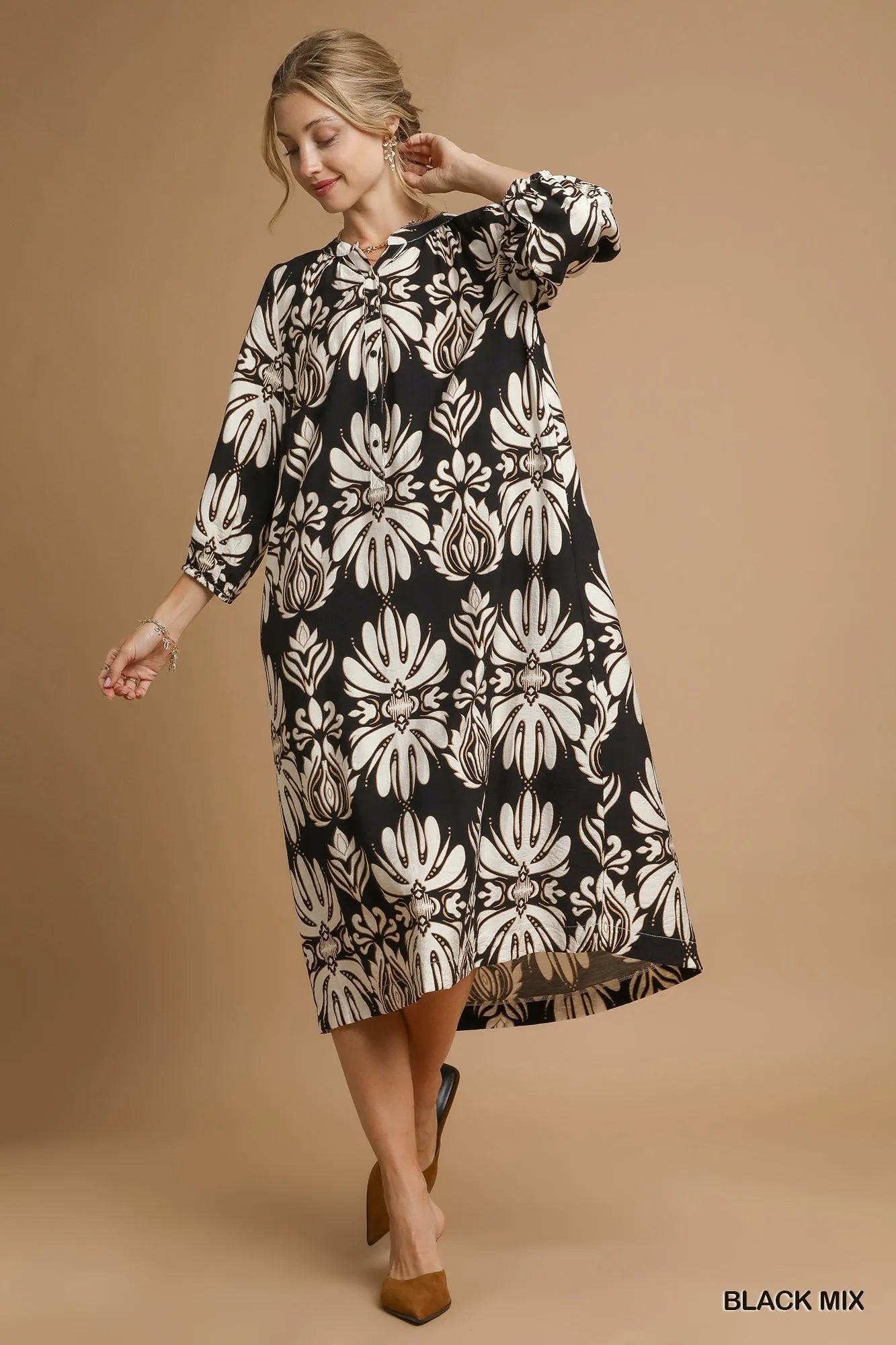 Umgee Mix Abstract Floral Print Midi Dress - Jennie Dots