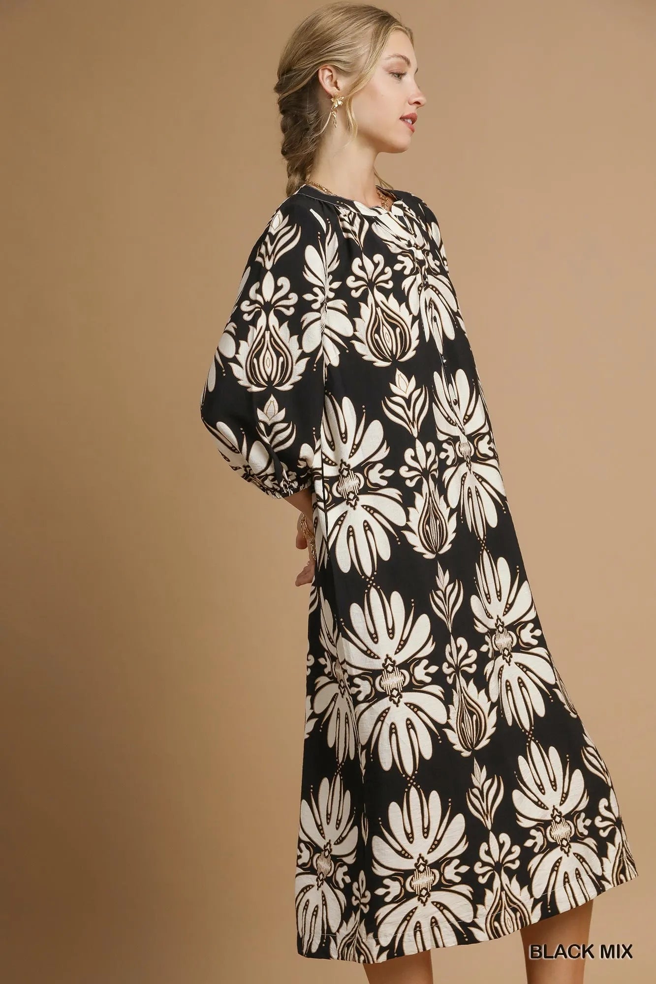 Umgee Mix Abstract Floral Print Midi Dress - Jennie Dots