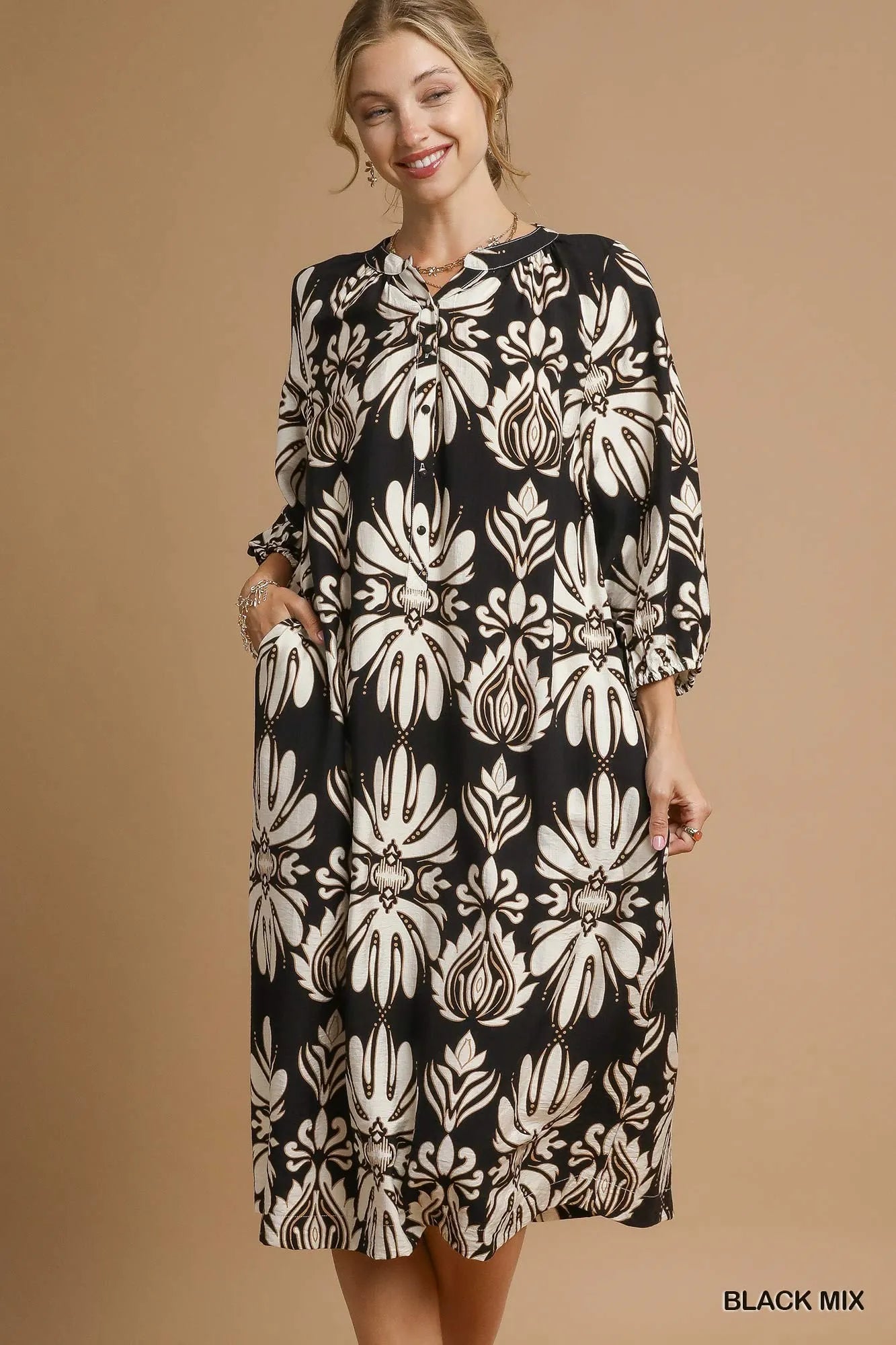 Umgee Mix Abstract Floral Print Midi Dress - Jennie Dots