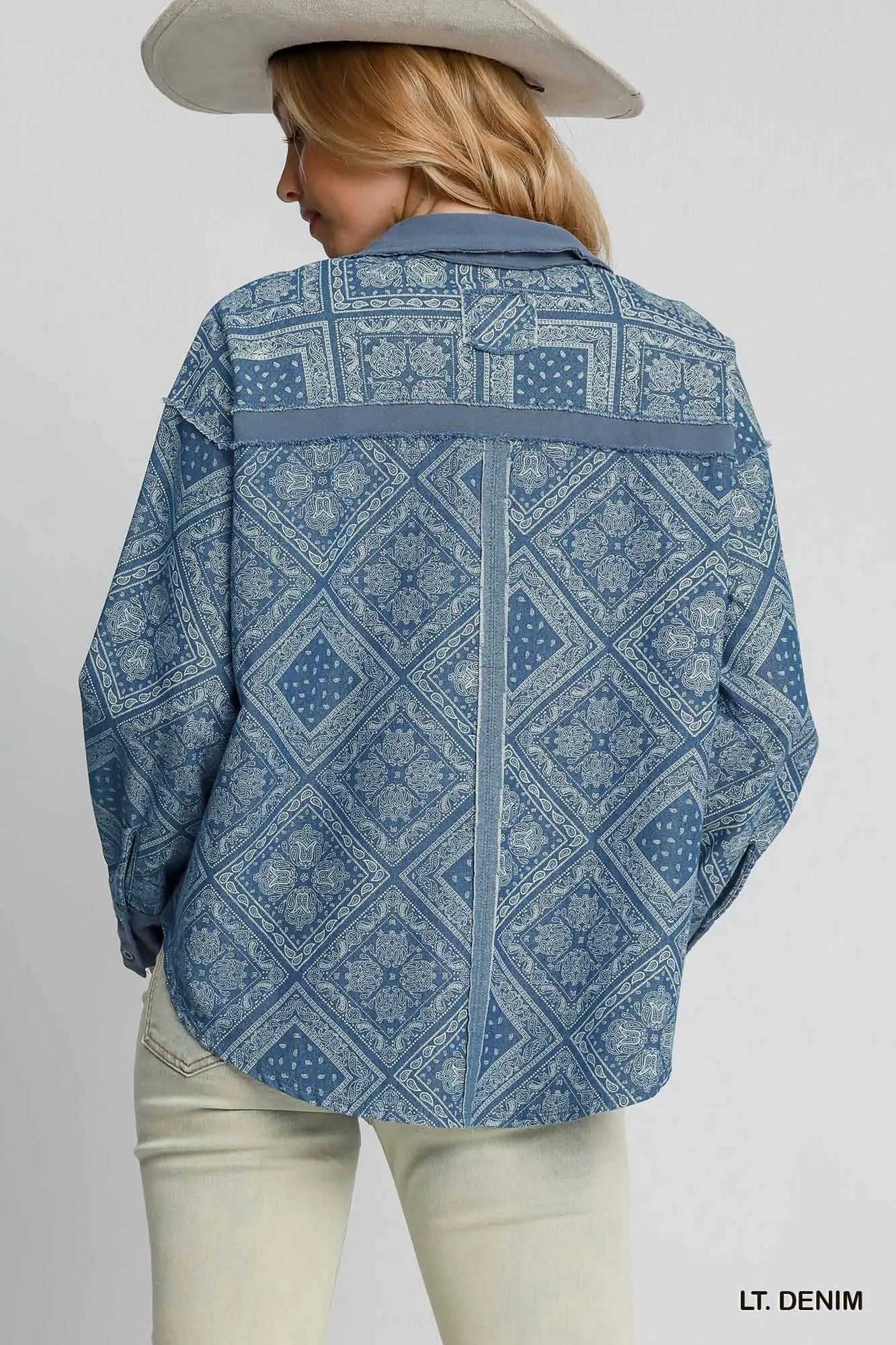 Umgee Paisley Print Denim Shirt Jacket - Jennie Dots