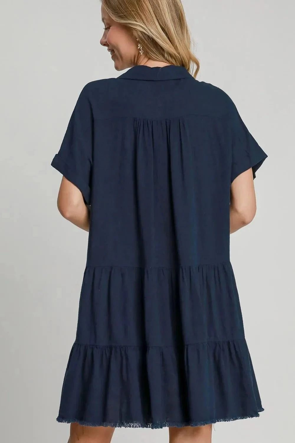 Umgee Raw Hem Folded Sleeve Tiered Dress - Jennie Dots