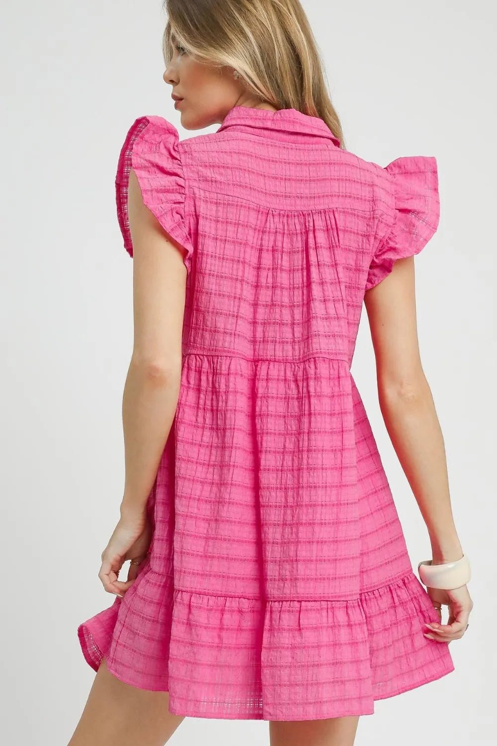 Umgee Ruffle Cap Sleeve Textured Mini Dress - Jennie Dots