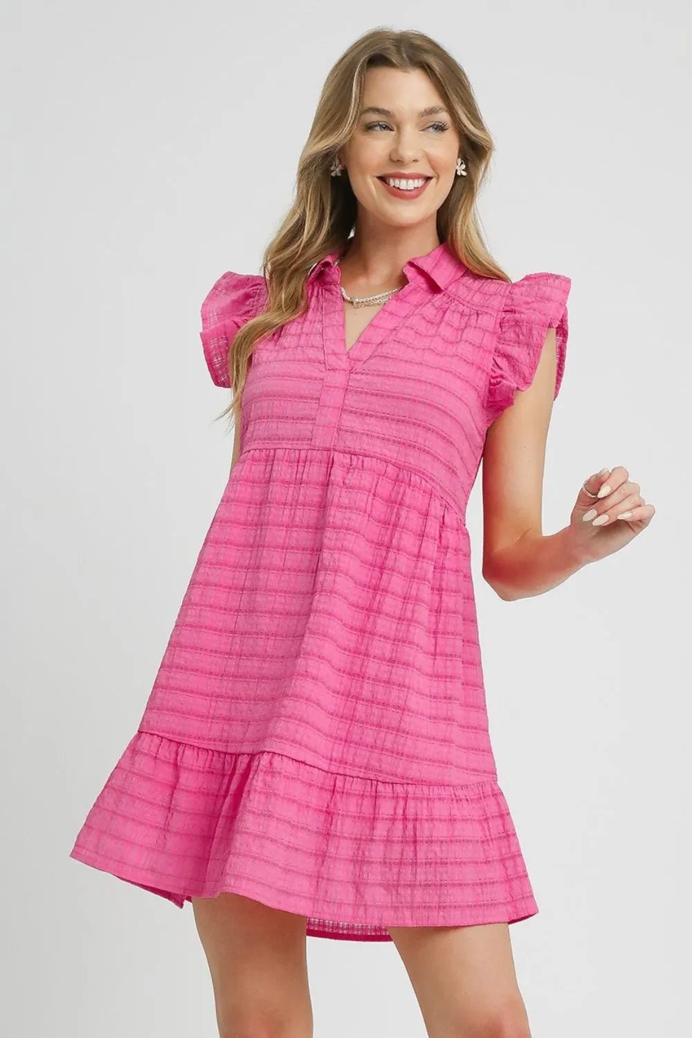 Umgee Ruffle Cap Sleeve Textured Mini Dress - Jennie Dots