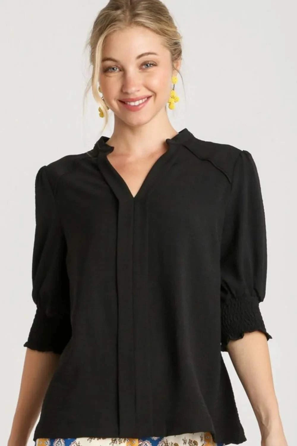Umgee Split Neck Boxy Cut Top with Piping Details - Jennie Dots