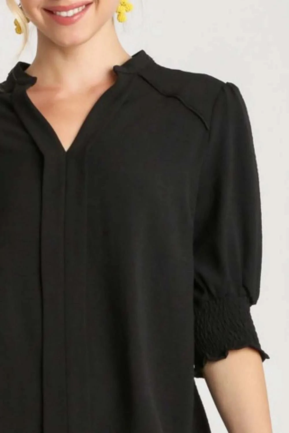 Umgee Split Neck Boxy Cut Top with Piping Details - Jennie Dots