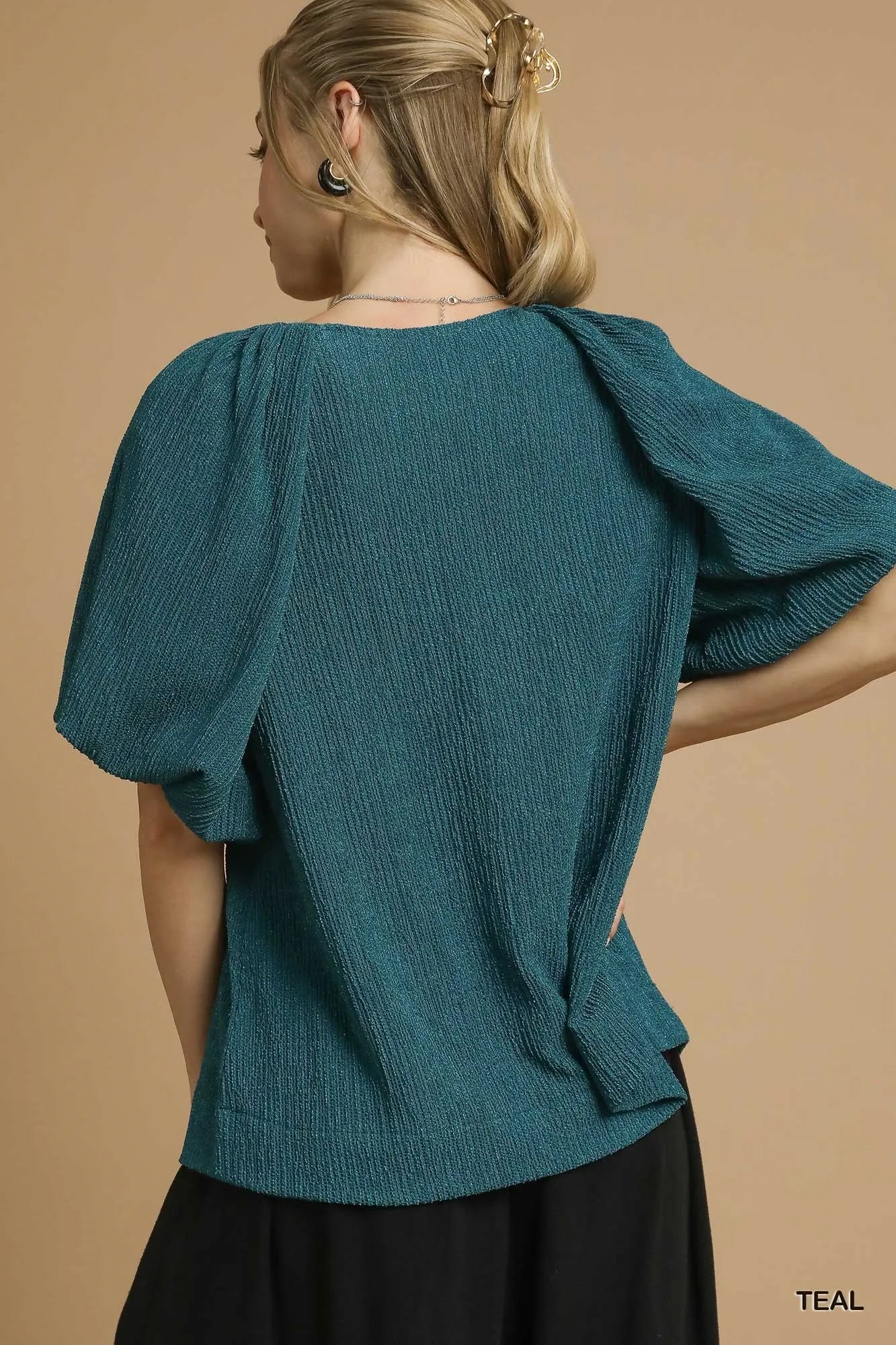 Umgee Textured Flutter Sleeve Notch Neck Top - Jennie Dots