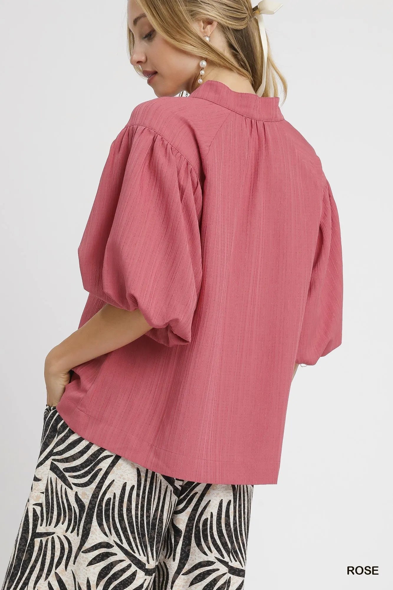 Umgee Textured Puff Sleeve Blouse - Jennie Dots