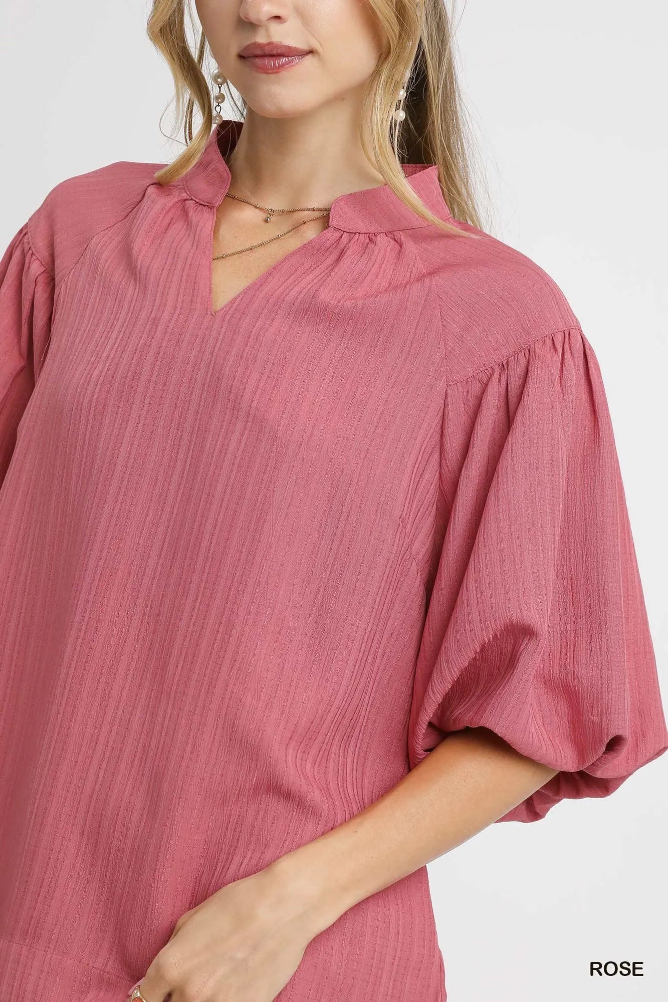 Umgee Textured Puff Sleeve Blouse - Jennie Dots