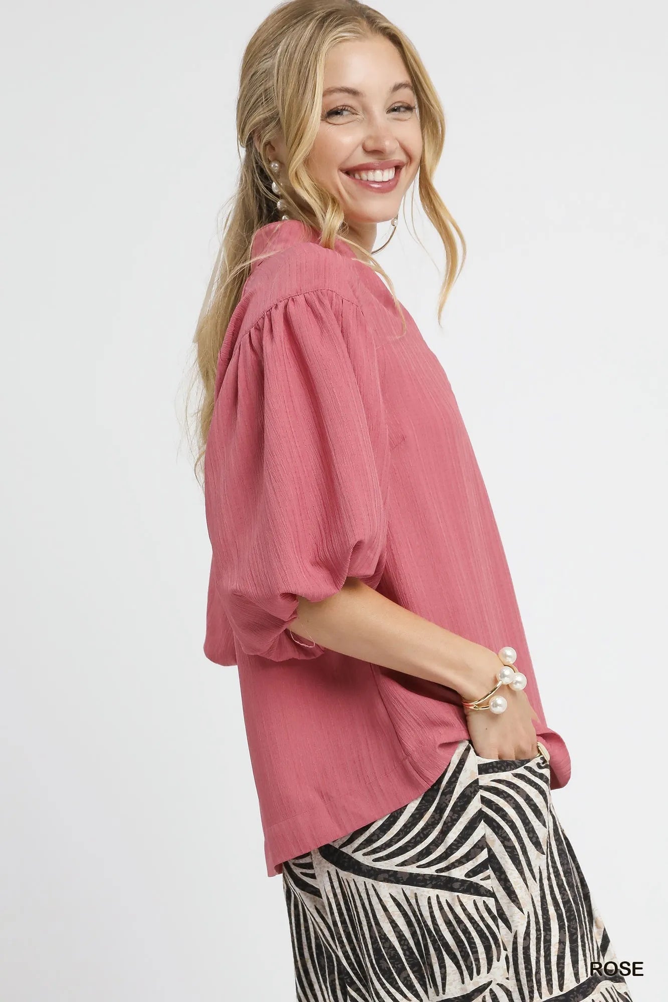 Umgee Textured Puff Sleeve Blouse - Jennie Dots