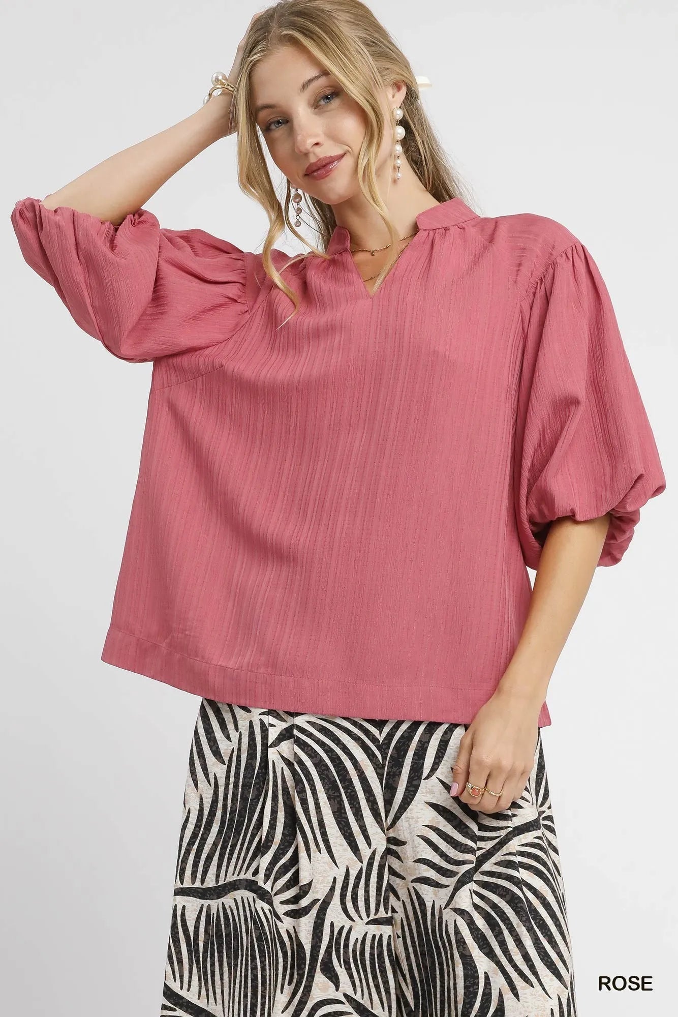 Umgee Textured Puff Sleeve Blouse - Jennie Dots