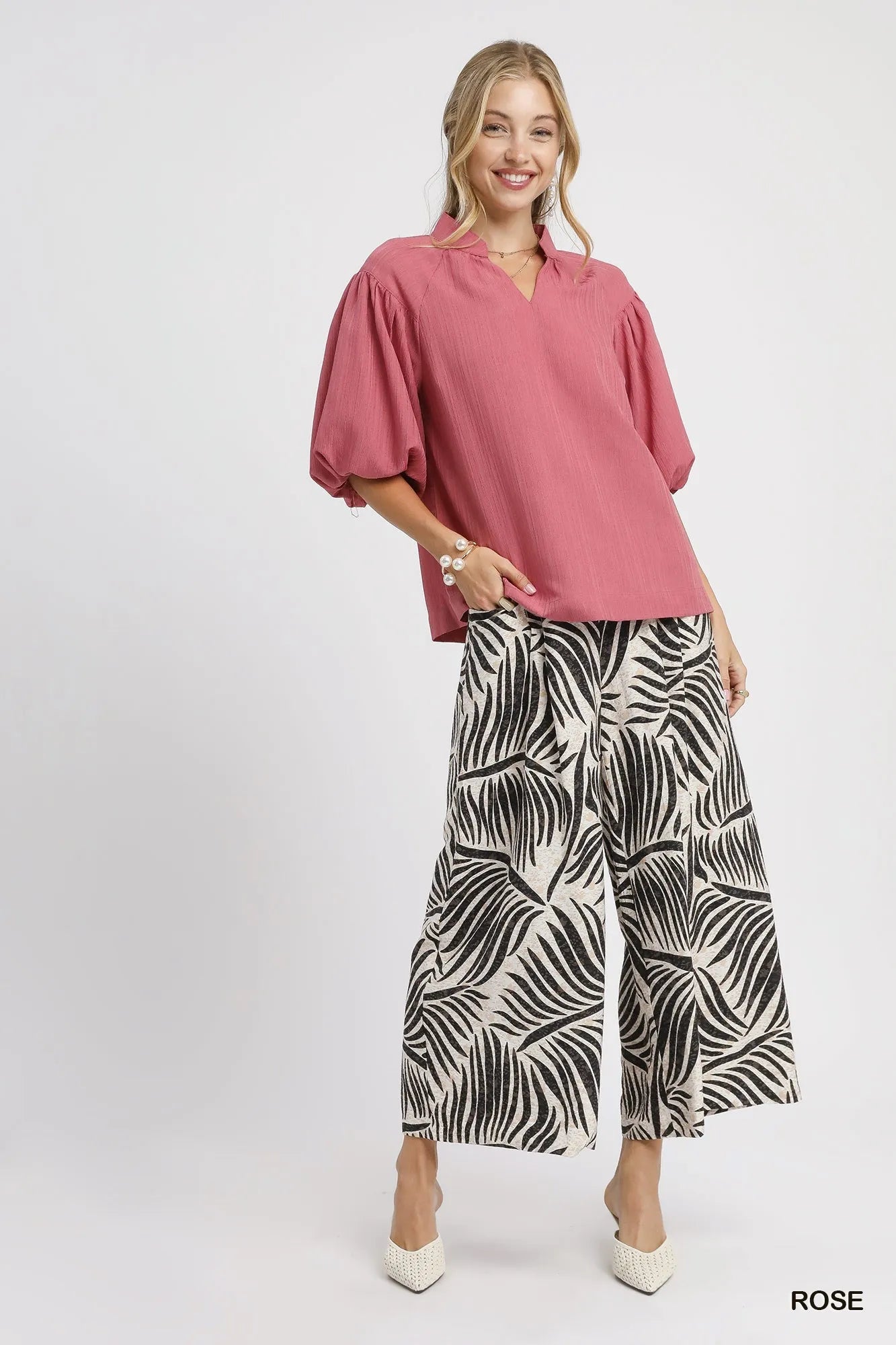 Umgee Textured Puff Sleeve Blouse - Jennie Dots