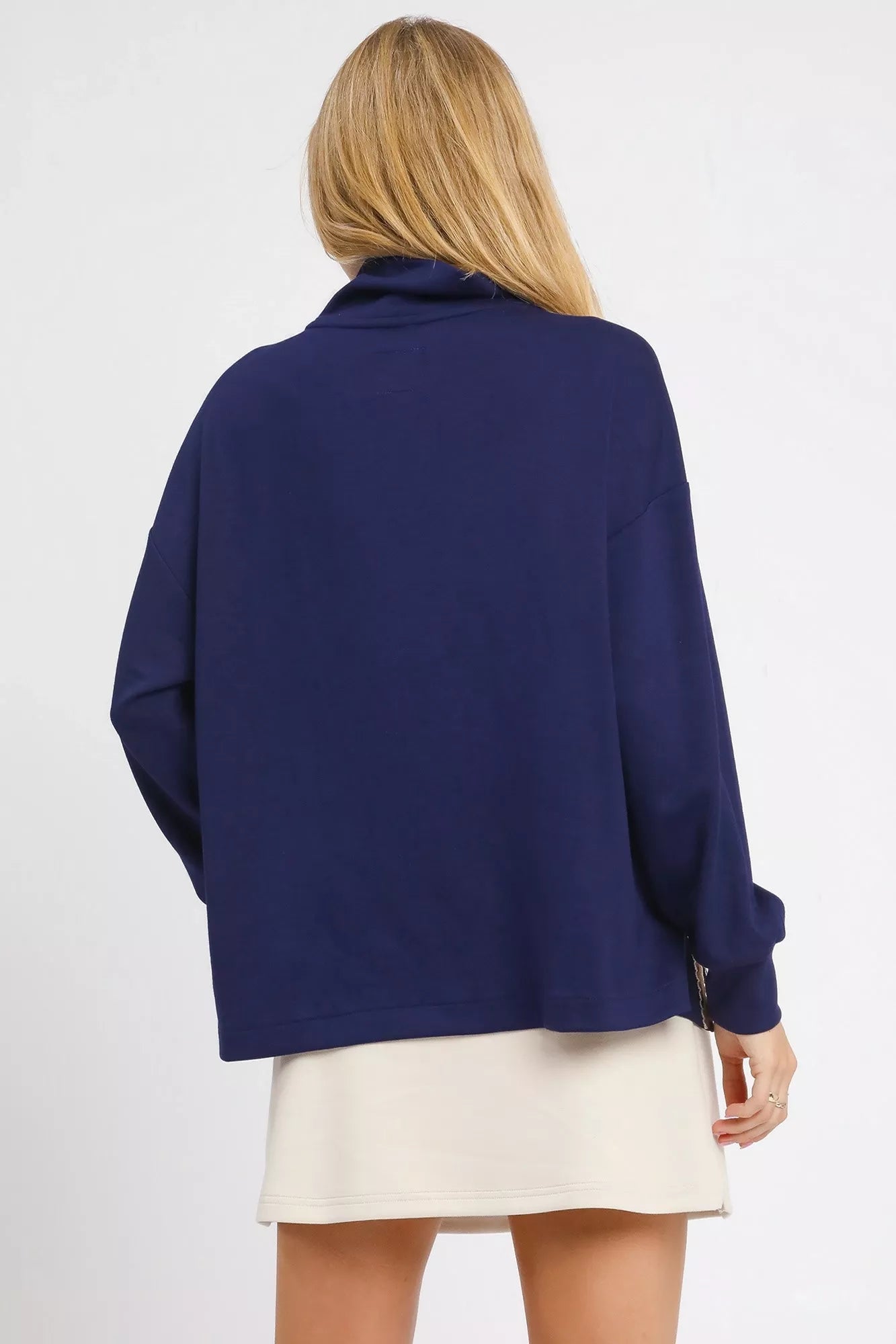 Umgee Turtle Neck Dolman Sleeve Side Slit Sweater with Contrast Detail - Jennie Dots