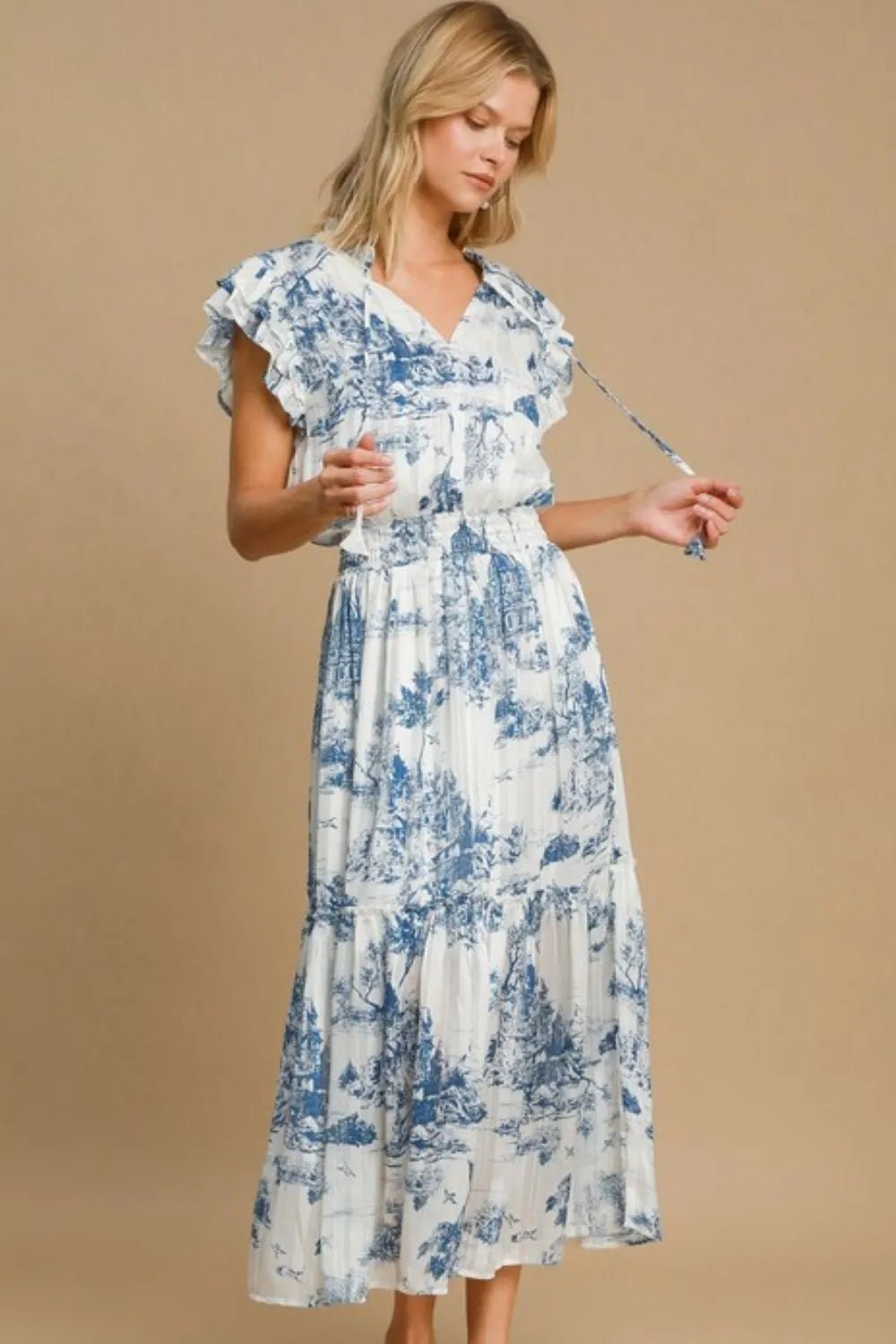 Umgee Two Tone Landscape Print Midi Dress - Jennie Dots