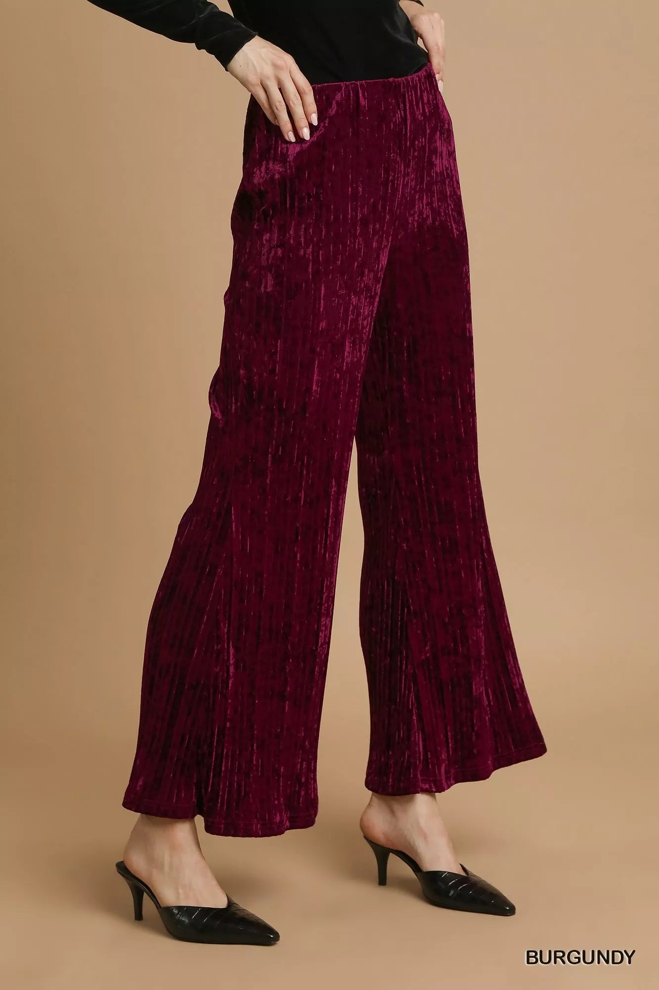 Umgee Velvet Wide Leg Flare Pants - Jennie Dots