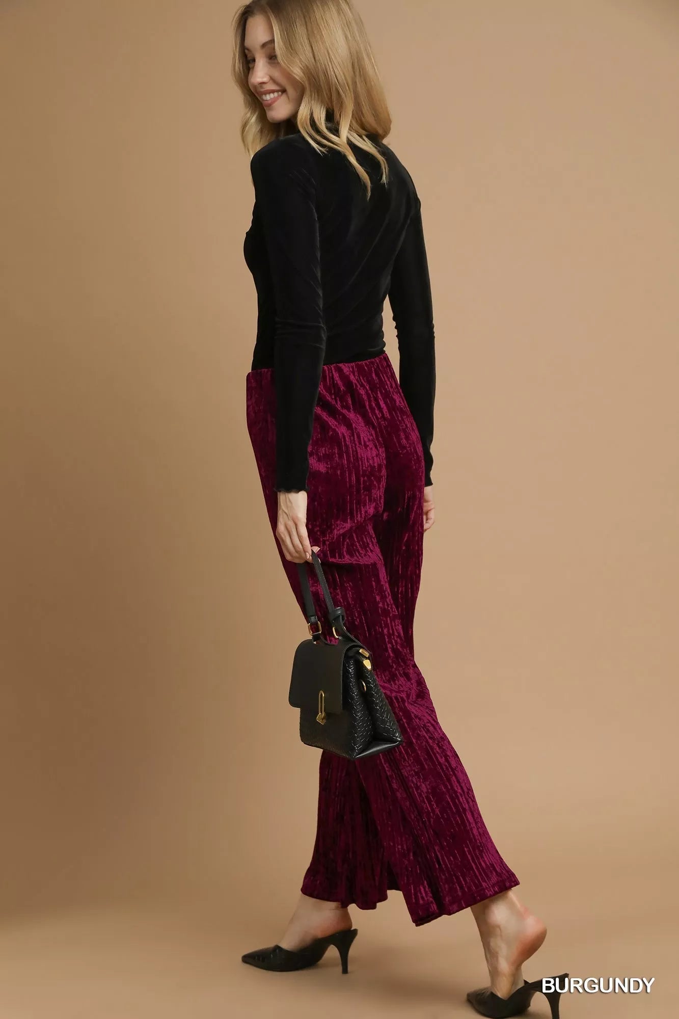 Umgee Velvet Wide Leg Flare Pants - Jennie Dots