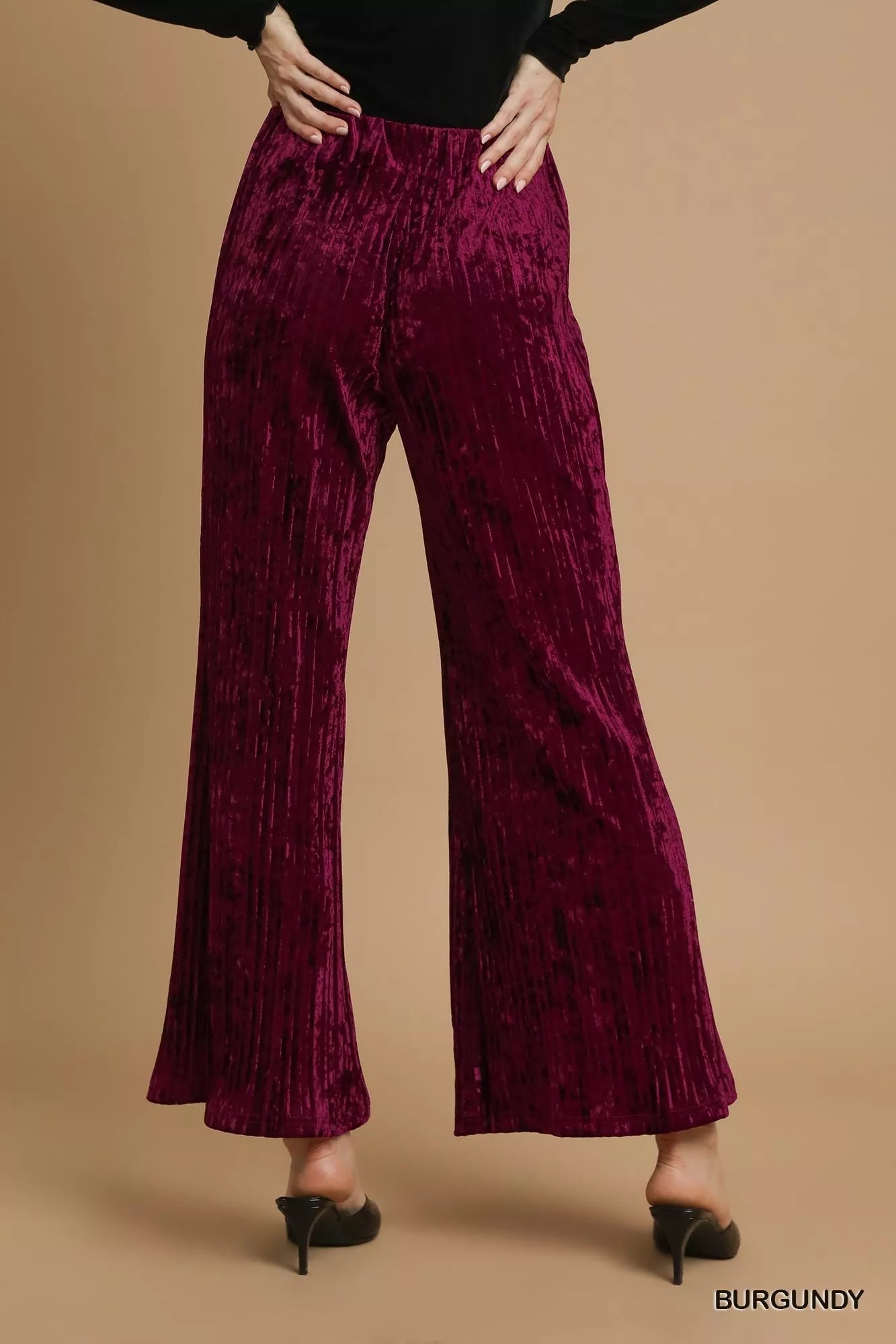 Umgee Velvet Wide Leg Flare Pants - Jennie Dots