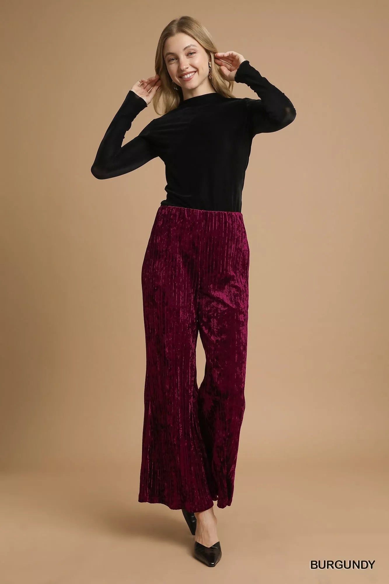 Umgee Velvet Wide Leg Flare Pants - Jennie Dots