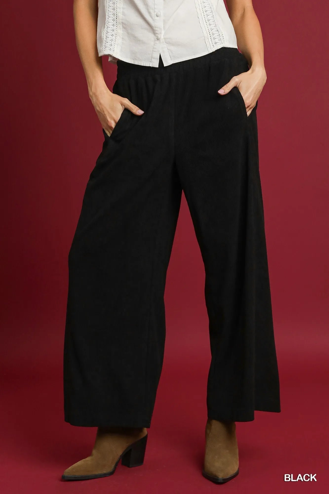 Umgee Wide - Leg Corduroy Pants - Jennie Dots