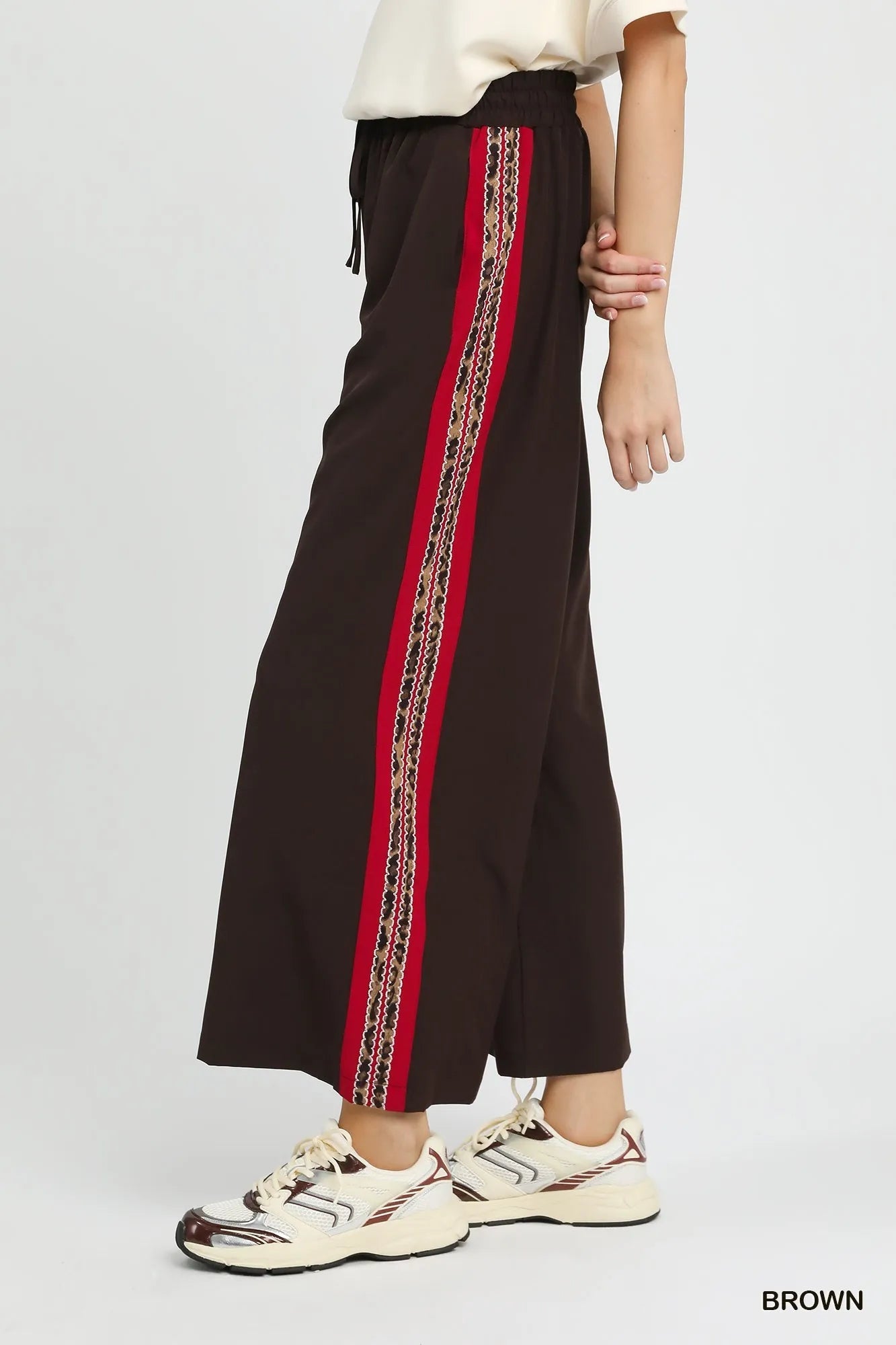 Umgee Wide Leg Pants with Contrast Side Trim - Jennie Dots