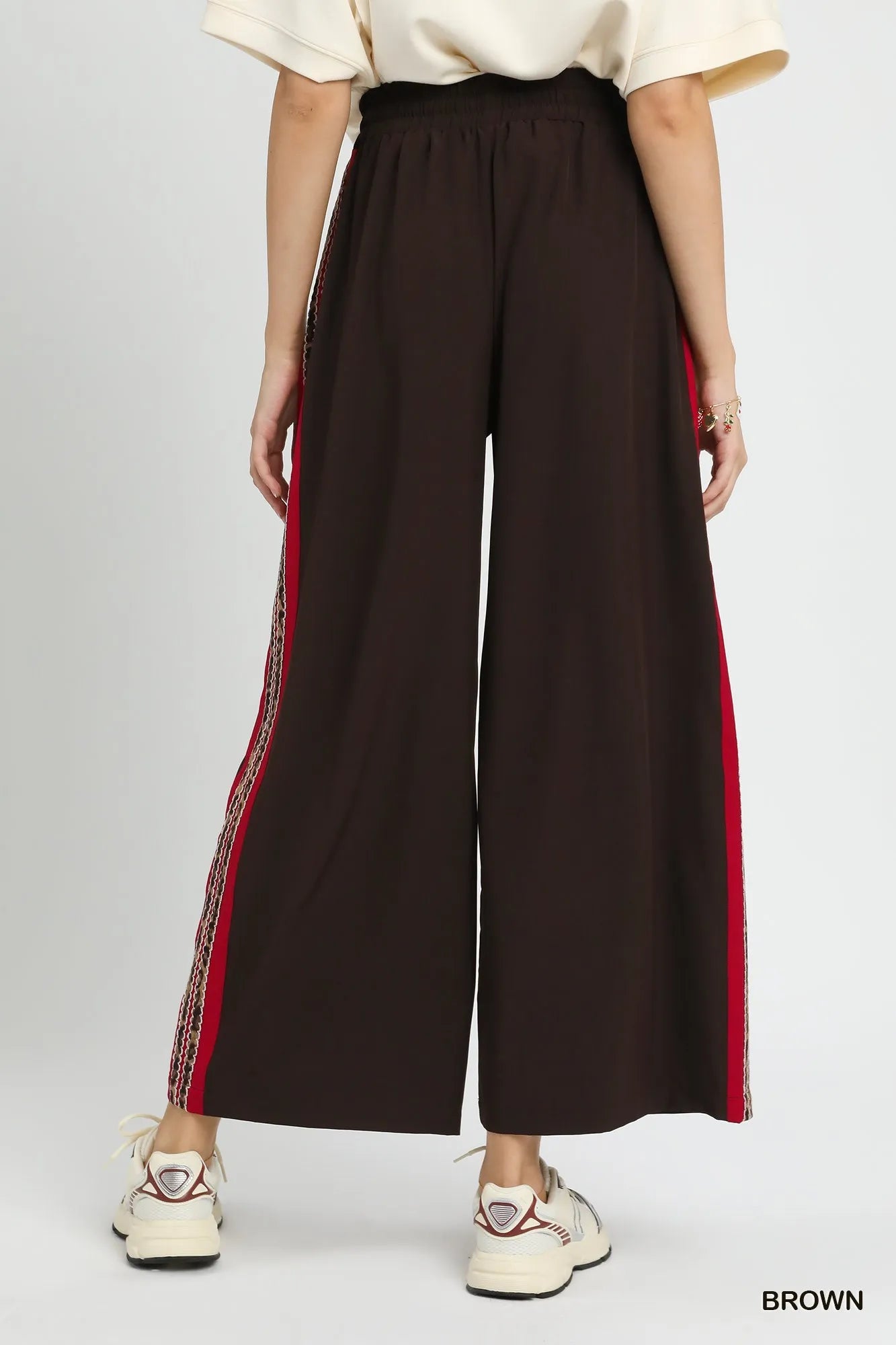 Umgee Wide Leg Pants with Contrast Side Trim - Jennie Dots
