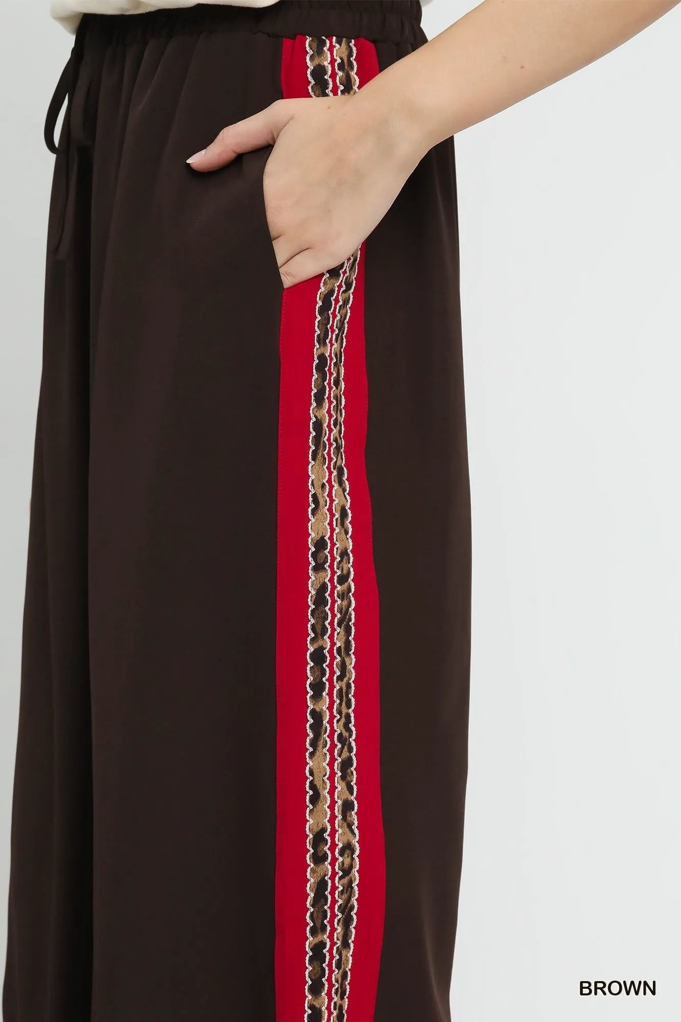 Umgee Wide Leg Pants with Contrast Side Trim - Jennie Dots