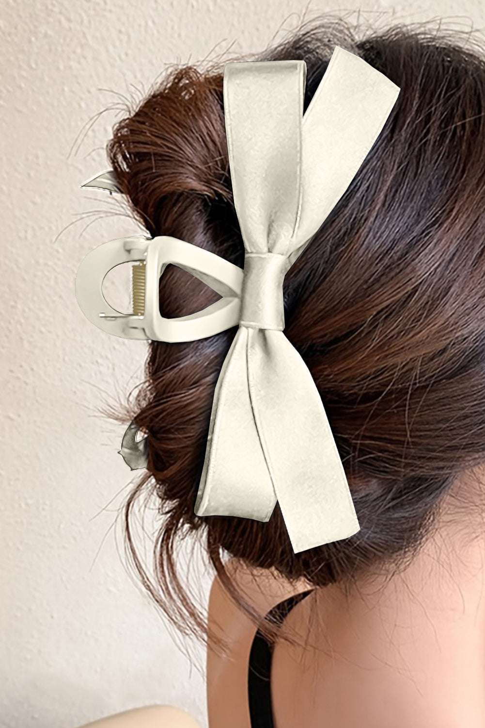 White Bow Decor Large Hair Claw Clip - Jennie Dots