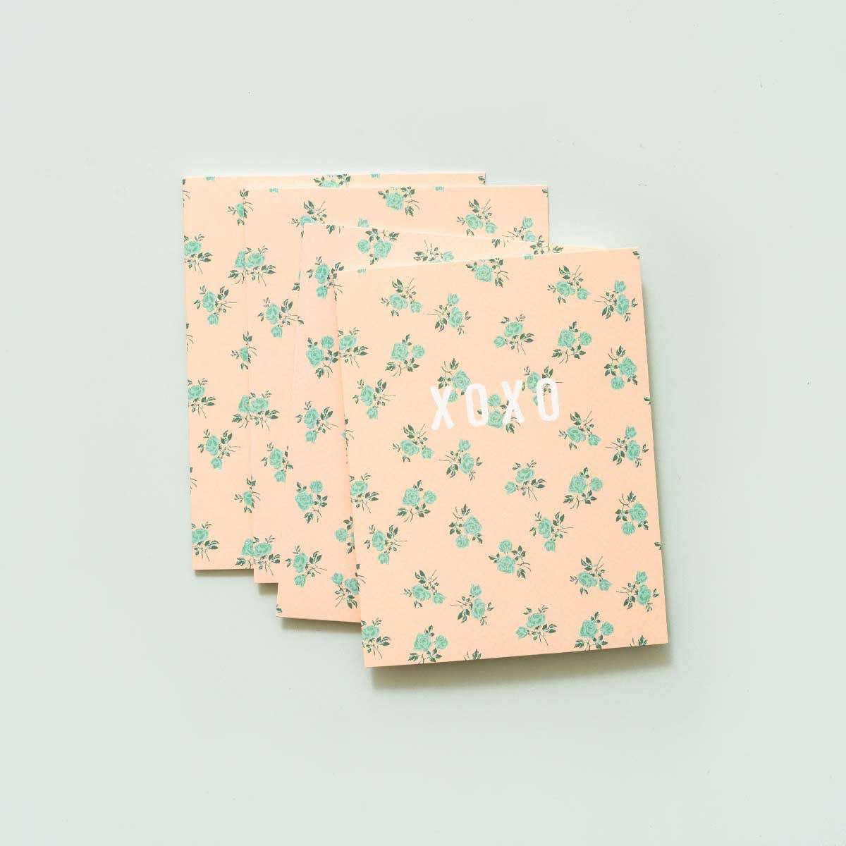 XOXO Vintage Rose greeting card with floral design on eggshell cover paper.