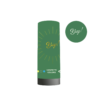 Yay! Confetti Popper with gold foil accents and colorful biodegradable confetti.