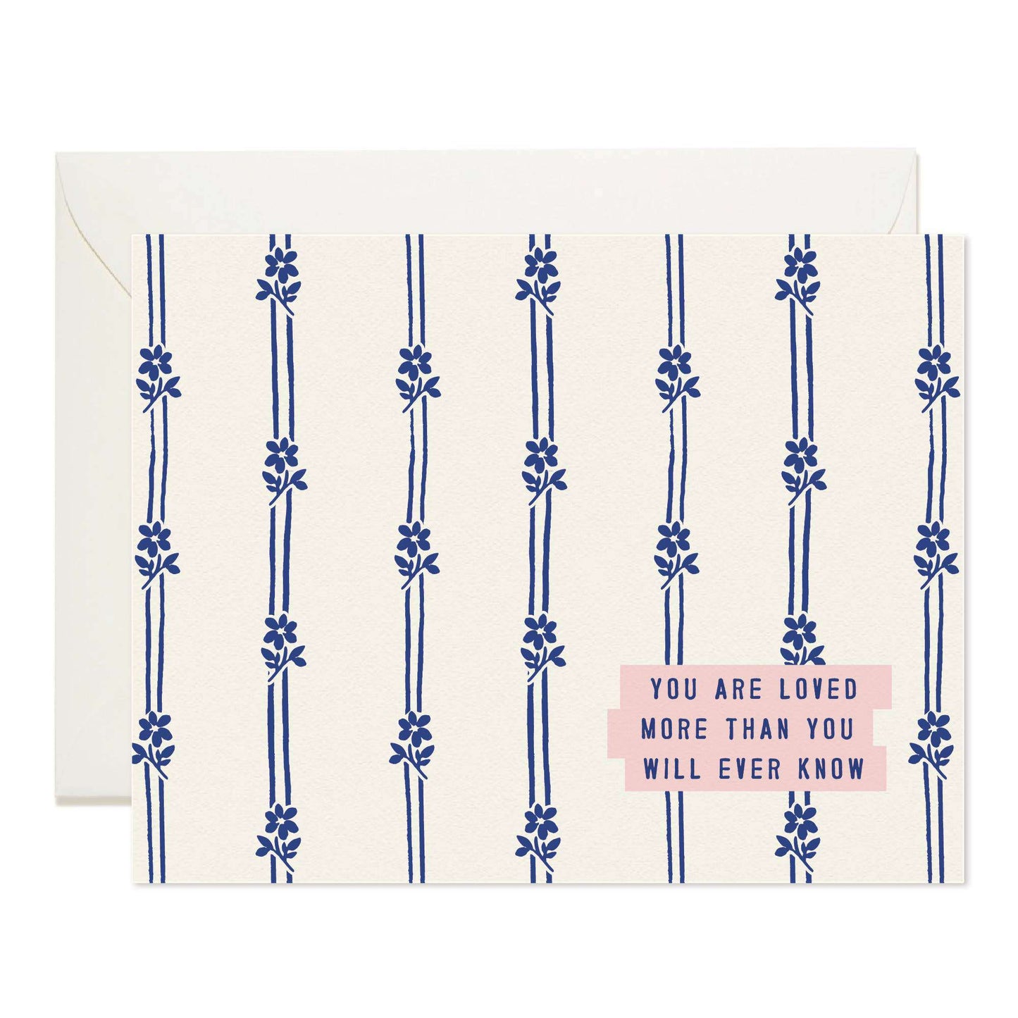 You Are Loved Daisy Greeting Card with floral stripe design, printed on eggshell cover paper, includes envelope.