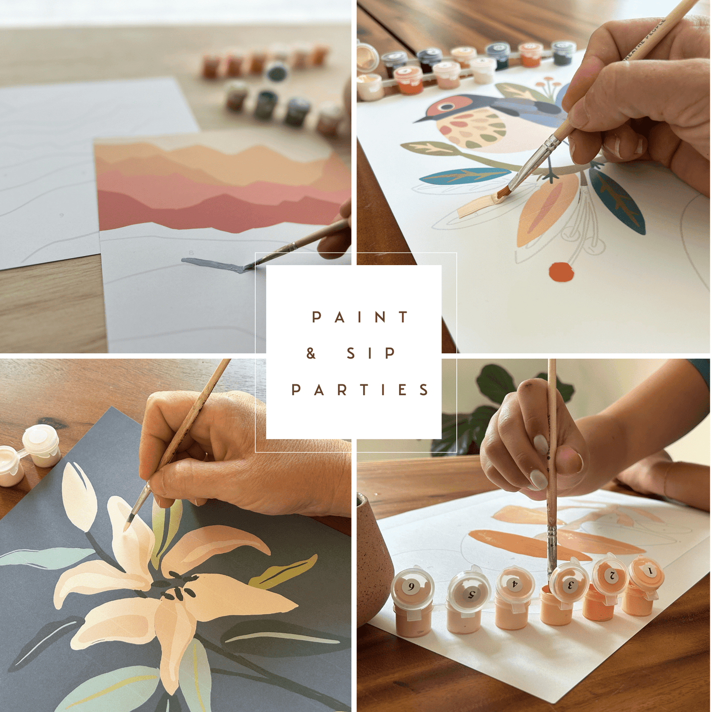 Paint by Number Kits with meditative art; ideal for gatherings, includes easel box and guided meditation.