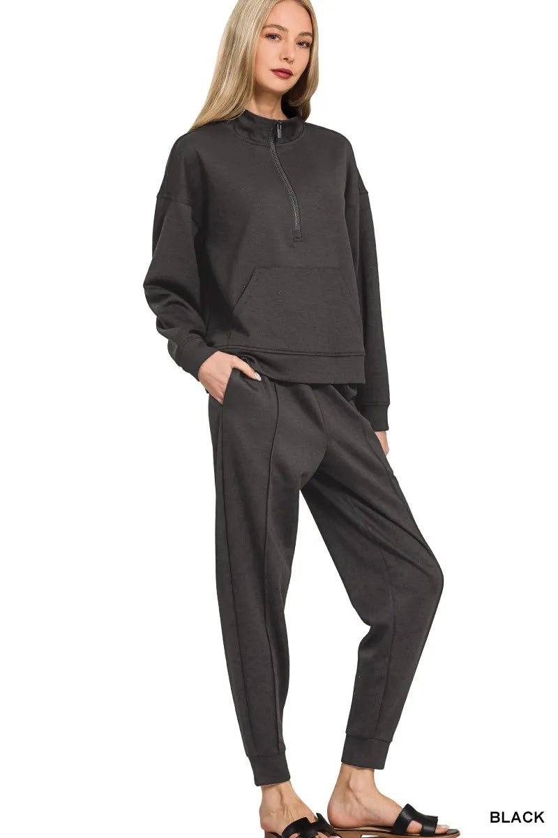 Zenana Scuba Half Zip Sweatshirt and Joggers Set - Jennie Dots