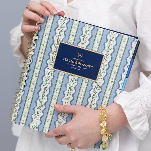 Simplified by Emily Ley - 2026-2027 Softcover Simplified Teacher Planner - Floral Stripe - Jennie Dots