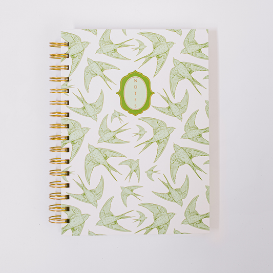 Good Juju Ink - Green Swallows Spiral Notebook