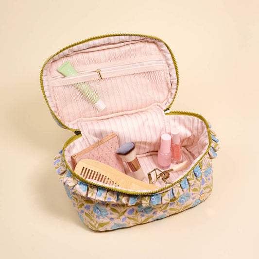 The Darling Effect - Glam & Go Quilted Cosmetic Bag–Poppin' Petals Aqua - Jennie Dots